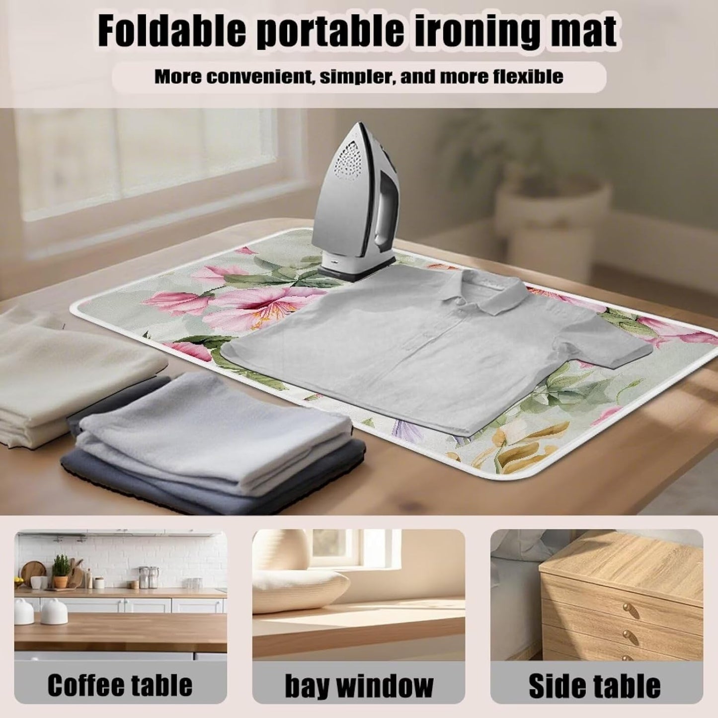 Hummingbird Ironing Mat for Table top Washer,Dryer,Countertop,Floral Print Portable Iron Pad Blanket for Washer Dryer Countertop Travel 32 x 16 Inch Small Ironing Pads