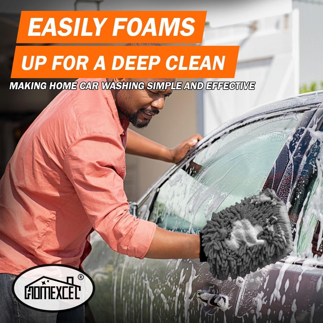 HOMEXCEL Car Wash Mitt, 2PK Chenille Microfiber Wash Mitt, Scratch-Free & Lint-Free, Rich Foam, Highly Absorbent, Double Sided, Perfect for Car Washing and Detailing, 10.2" x 6.7 ", Grey