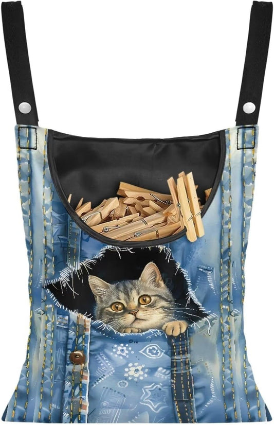 Cat Pin Bag with Hanging Rope, Laundry Hanging Bag, Fits Clothes Lines, Outdoor/Indoor Use