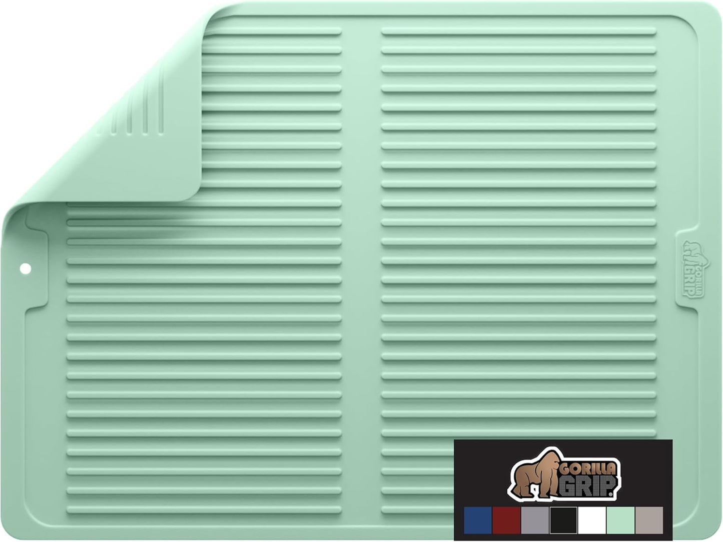 GORILLA GRIP 100% BPA-Free Patented Silicone Dish Drying Mat for Kitchen Counter, 18x24 Inch, Water Catching Ribbed Design, Easy Clean Waterproof Sink Liner, Heat Resistant, Fits Under Rack, Mint