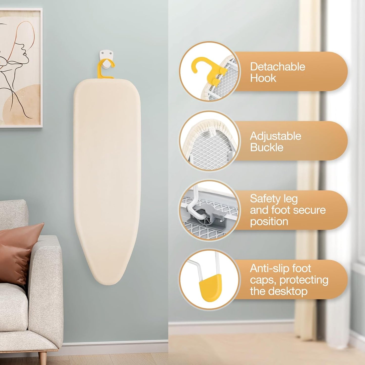 APEXCHASER Tabletop Ironing Board, Folding Legs Iron Board with Mesh Metal Base,Space Saving Portable Small Ironing Board with Non-Slip Feet,12x38 Yellow