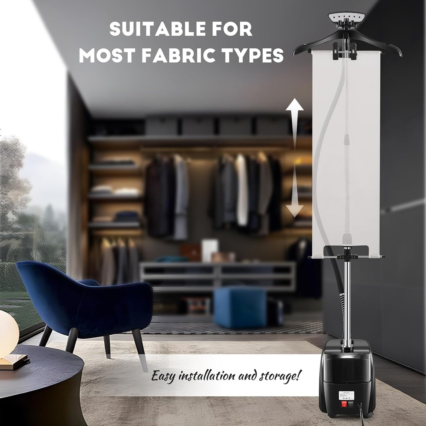 CGOLDENWALL Commercial Standing Garment Steamer for Clothes 1500w Continuous 70 mins Powerful Steam, 30s Fast Heat-up, Includes Fabric brush, Ironing pad, Gloves,Trouser Clips