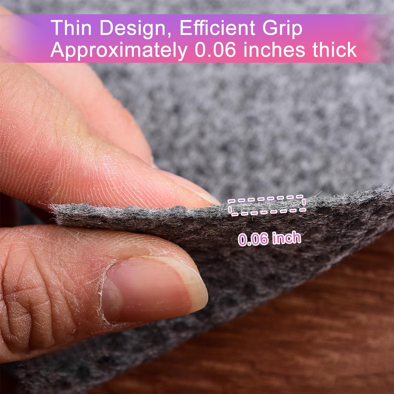 Double Sided Ultra Strong Anti-Slip Rug Felt Pad 3 x 5 Feet for Hardwood Floors, Non Slip Carpet Padding, Thin Profile Non Skid Carpet Mat Keep Your Rugs in Place- Gray