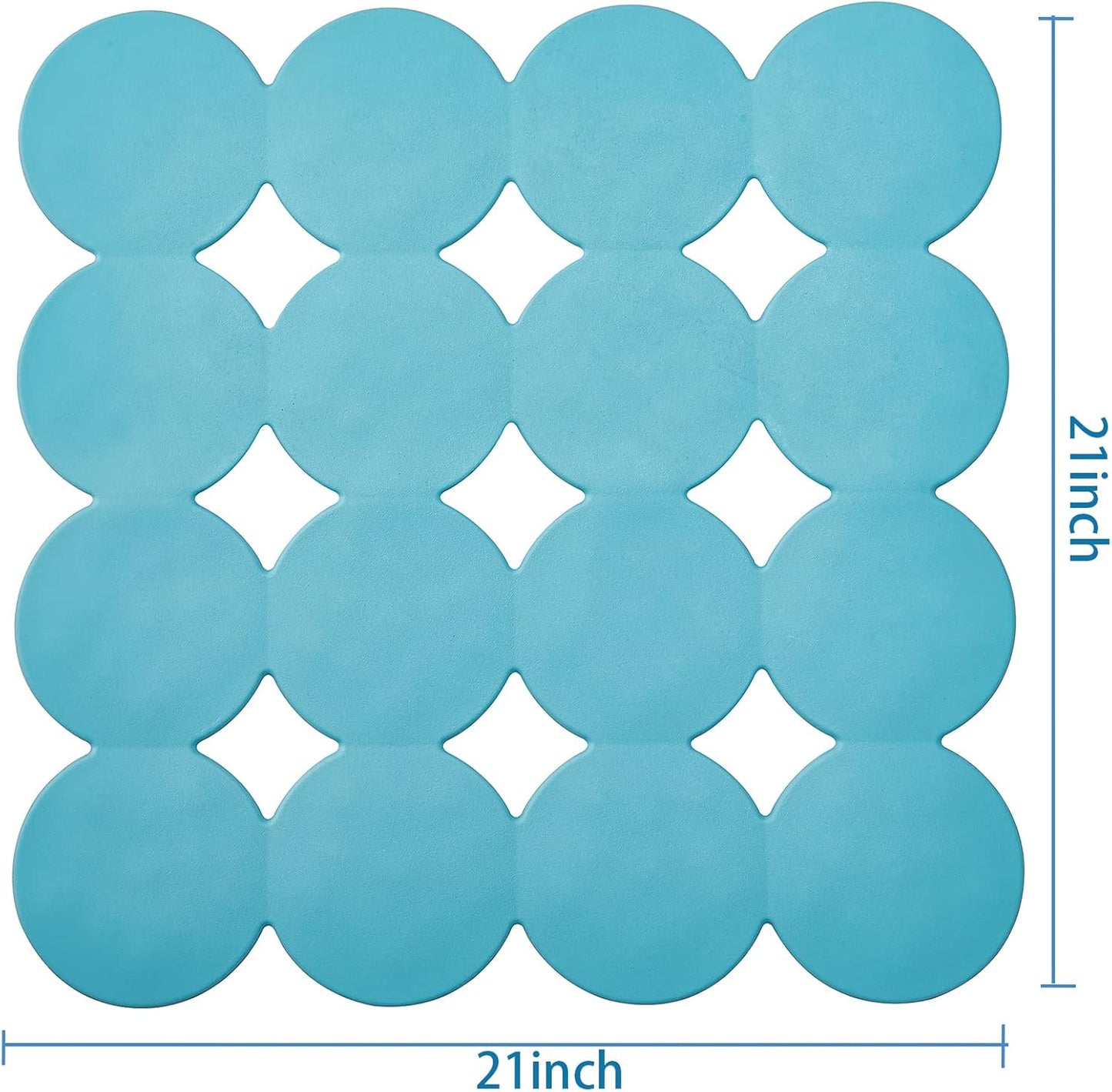 Square Shower Mat Nonslip - Rubber Bathtub Mat with Suction Cups for Inside Shower Bathroom Floor (Blue, 21X21“)