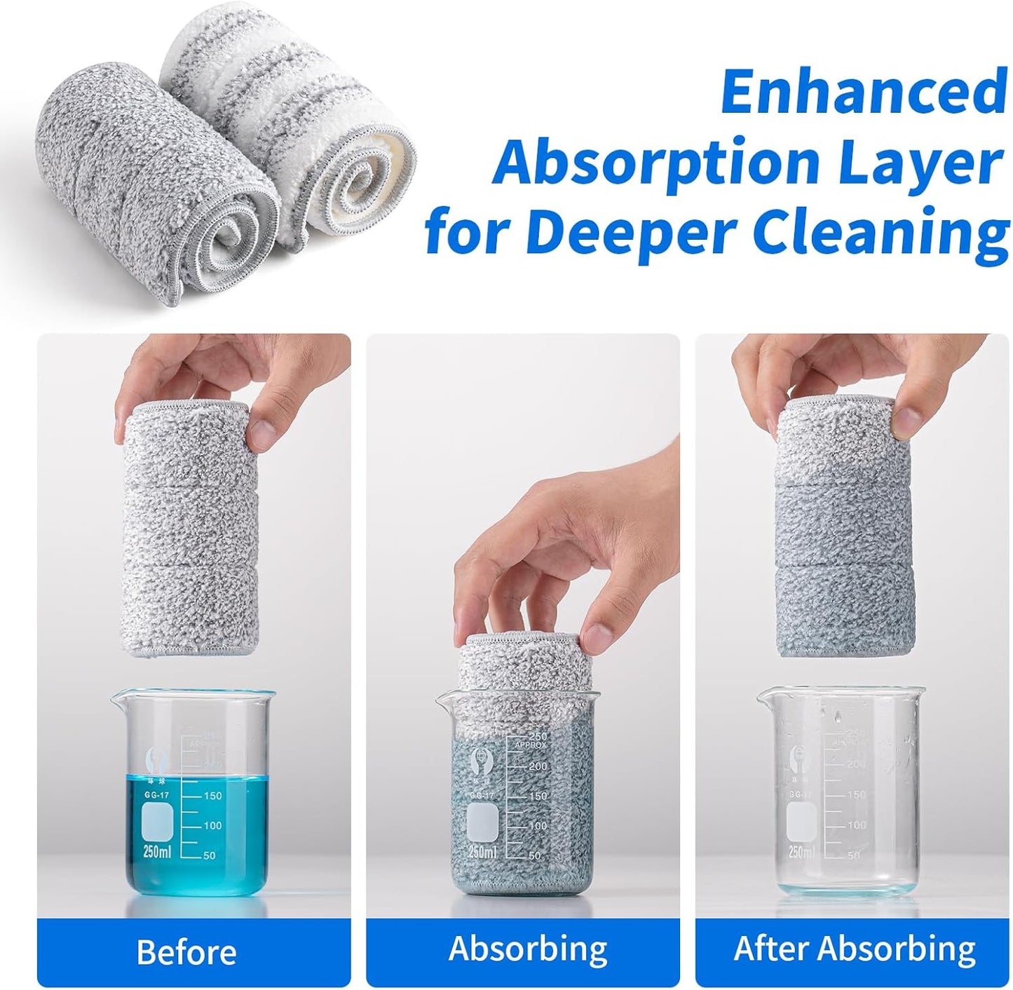 Oshang Flat Mop Head Refill, 13" X 4.9" Flat Mop Pads, Microfiber Mop Pads Flat Mop Replacement Heads (White and Grey)