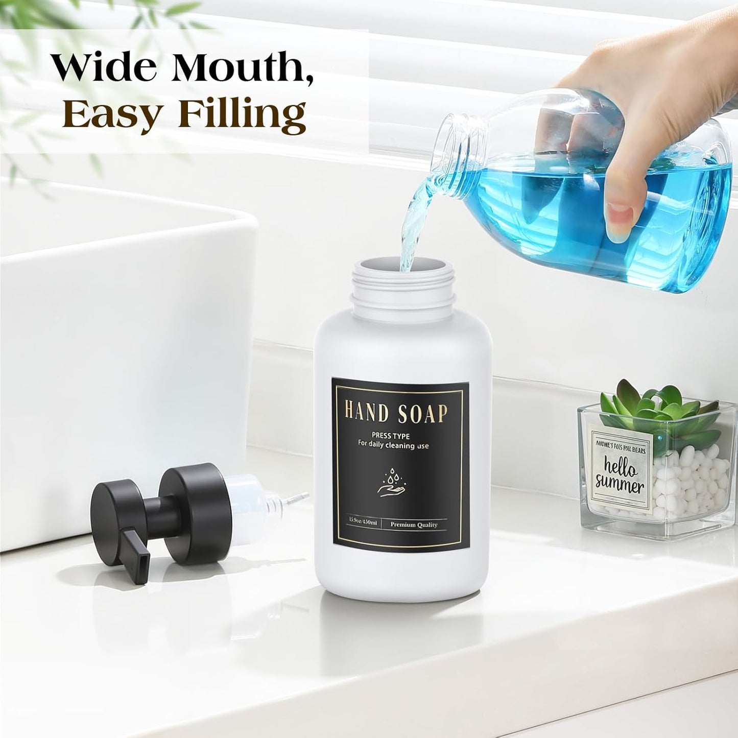 Luxspire Foaming Soap Dispenser, Glass Foam Pump Soap Dispenser, Non-Slip Hand Soap Container with 5 Waterproof Labels, 15 Oz Refillable Liquid Soap Holder for Bathroom & Kitchen, White, 1 Pack