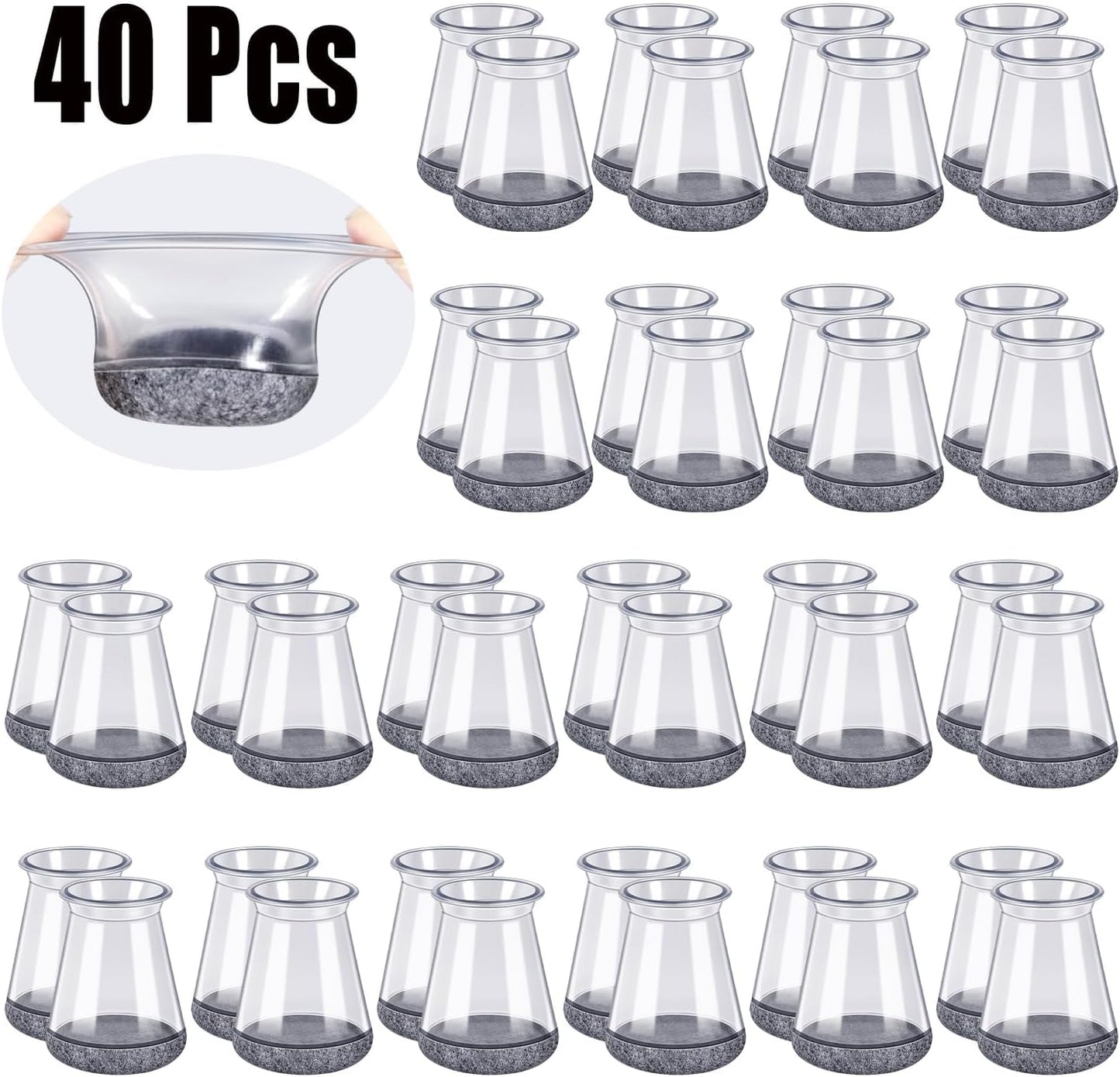 40 Pack Extra Small Chair Leg Floor Protectors Silicone Covers to Protect Floors Universal XS Clear Fit (8/16"-15/16")