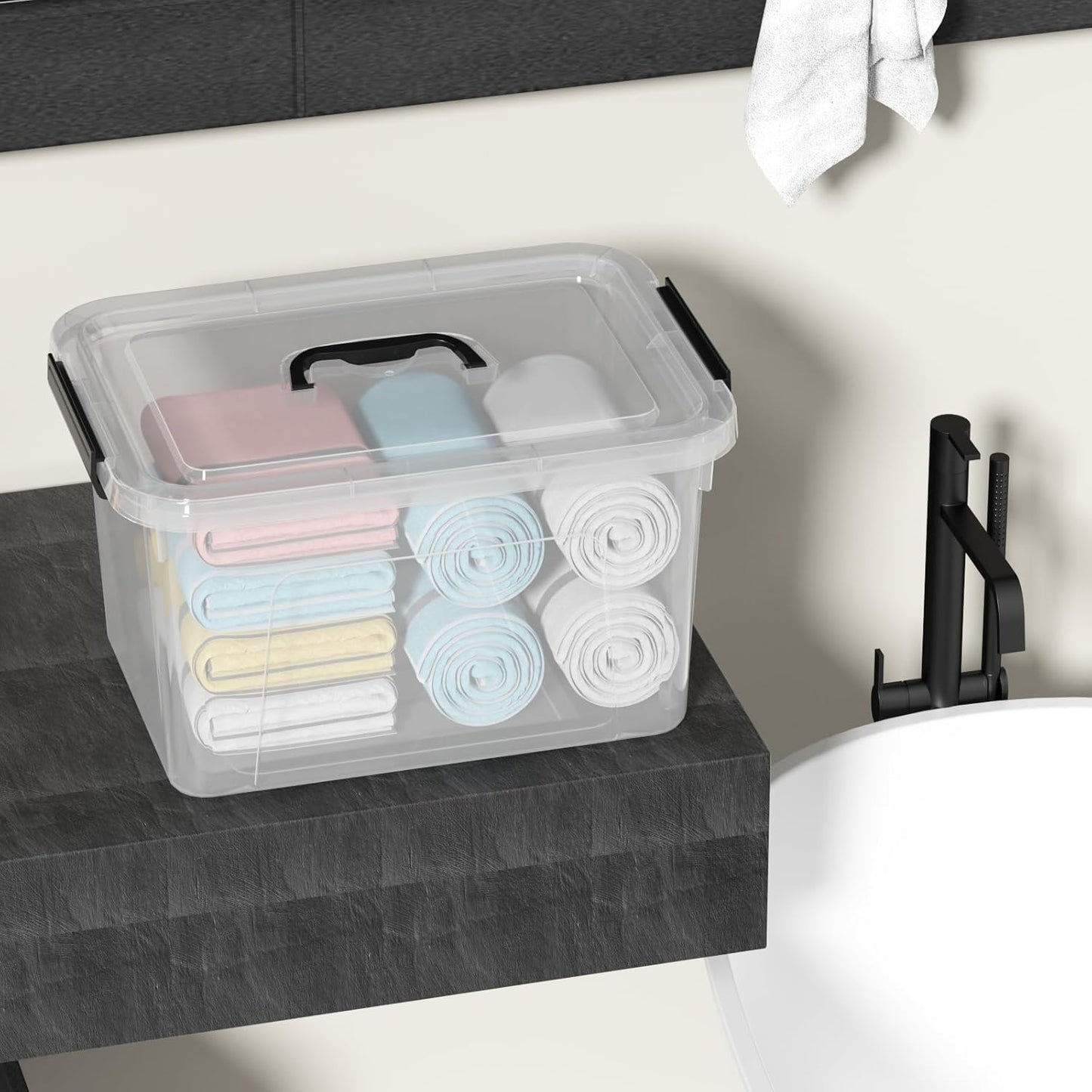 18 L Clear Latch Storage Bins with Handle, 4 Pack Plastic Storage Box with Lids