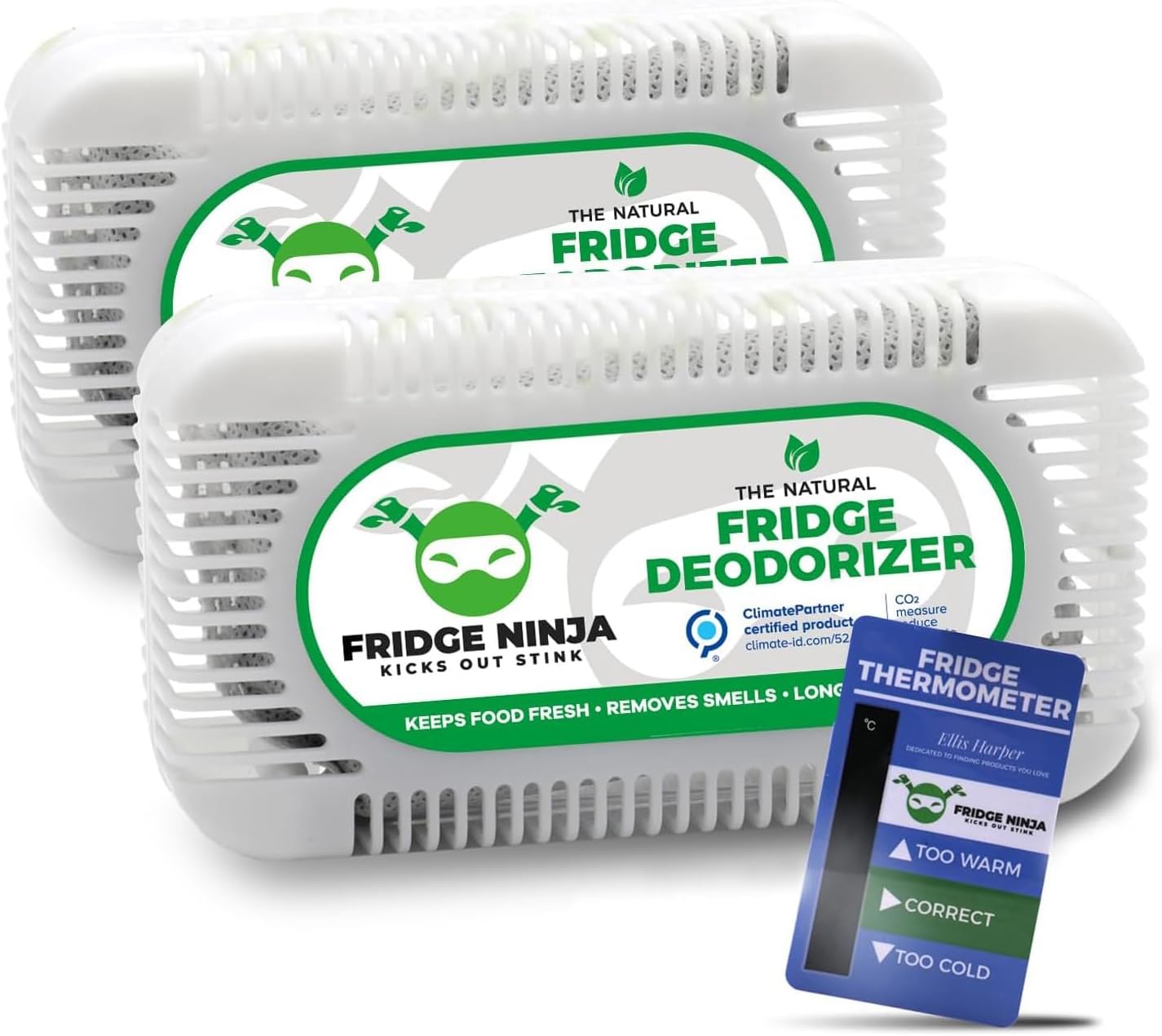 Fridge Ninja 2-Pack Unscented Activated Charcoal Fridge Deodorizer - More Effective Than Baking Soda