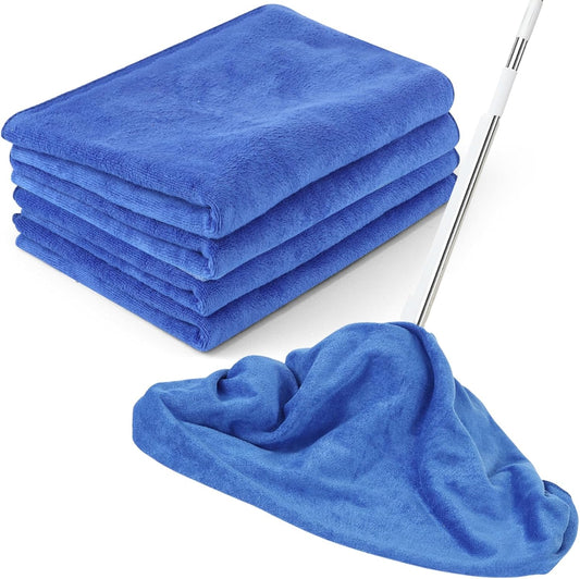 4 Pack Extra Large Microfiber Cleaning Cloths 20"x30", Lint-Free Reusable Towels for Home, Glass, Windows, Office, Kitchen, Bathroom – Blue Set