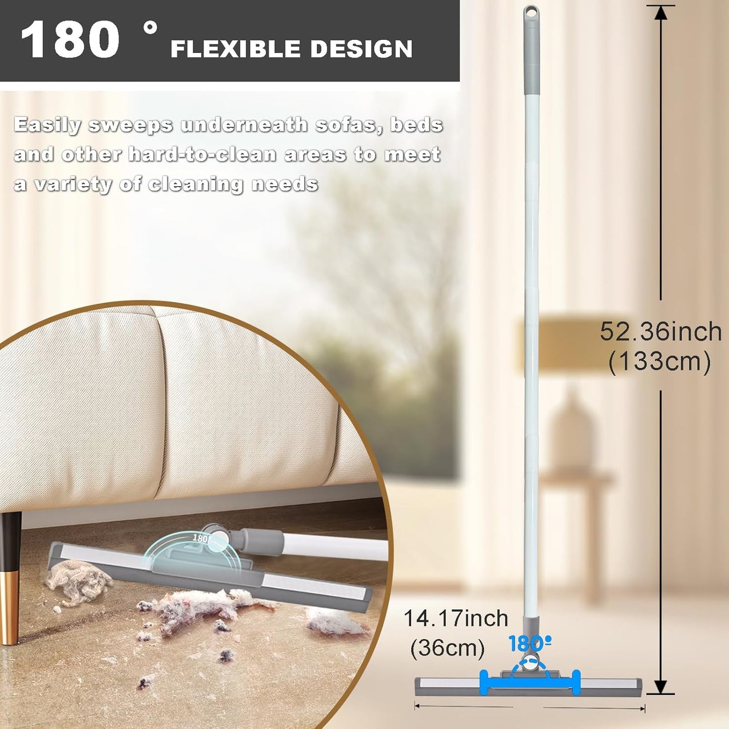 Squeegee Broom for Floor Shower Squeegee with Long Handle Rubber Wiper for Bathroom Tile Shower Glass Car Window Deck Patio Cleaning