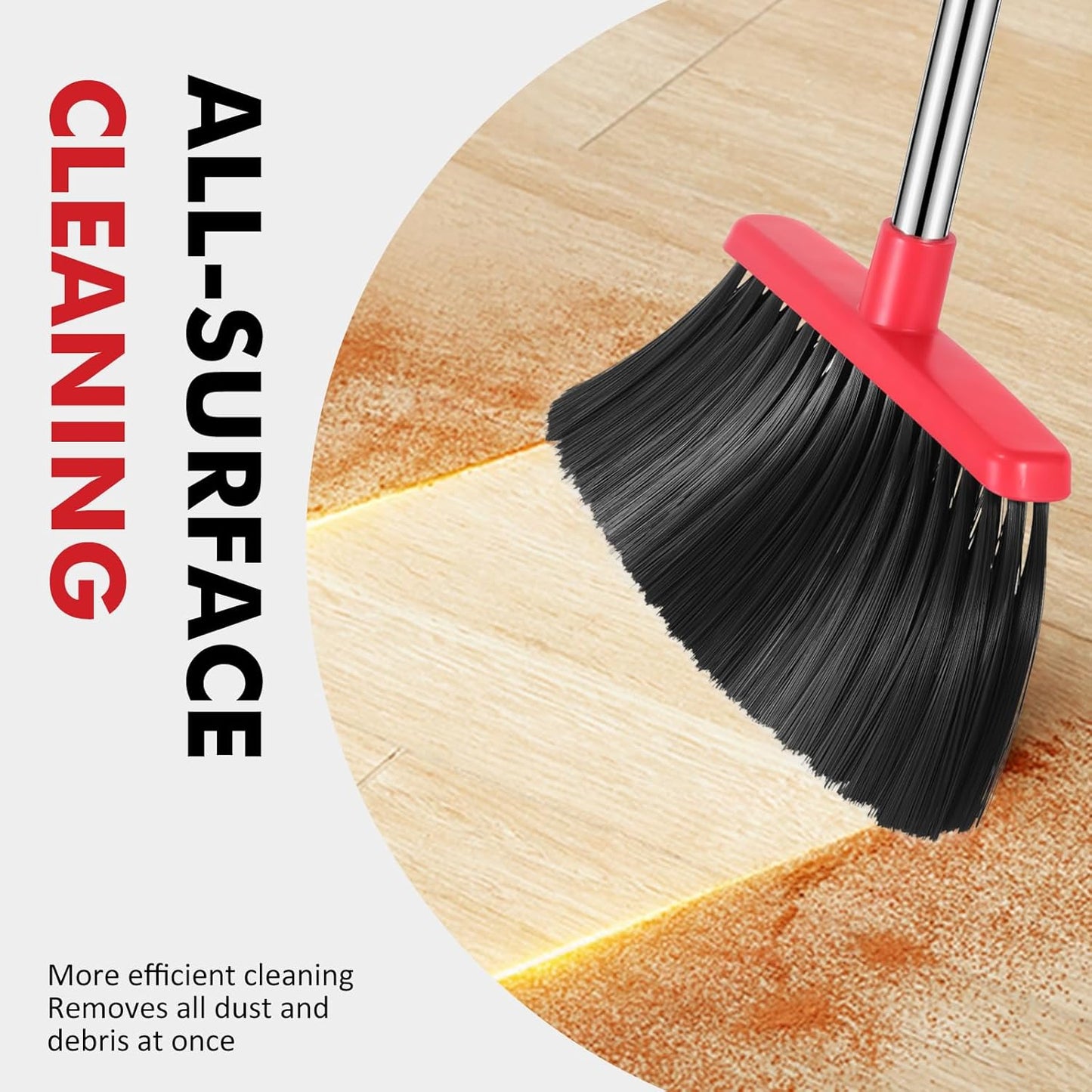 Heavy Duty Broom, 55 Inch Long Handle Outdoor Large Angle Brooms with Holder, Commercial Broom for Sweeping Indoor, for Home Garage Kitchen Office Courtyard Lobby Patio Lawn Concrete, Black Red