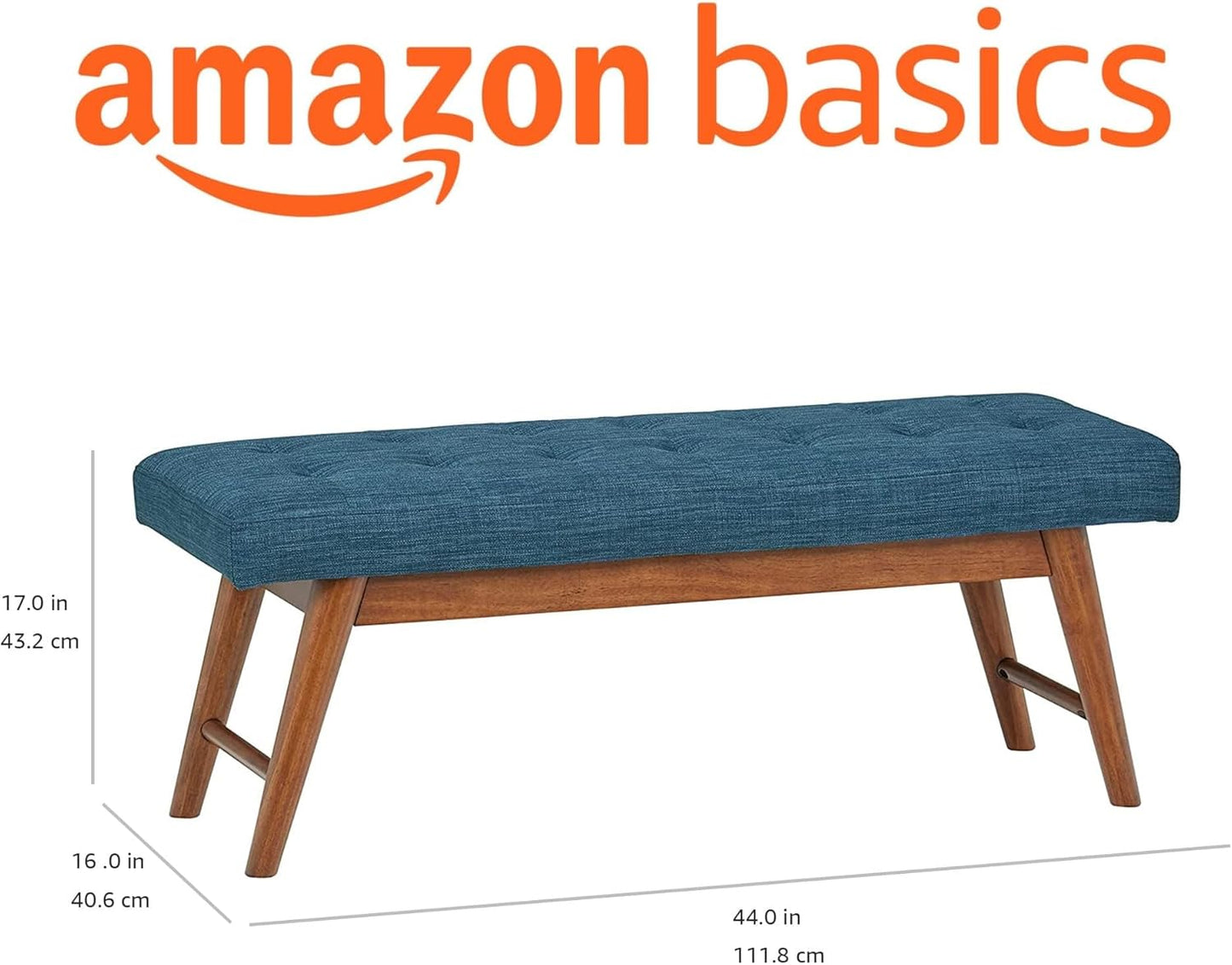 Amazon Basics Modern Haraden Upholstered Button-Tufted Bench, Blue, 16 x 44 x 17 in (Previously Rivet brand)