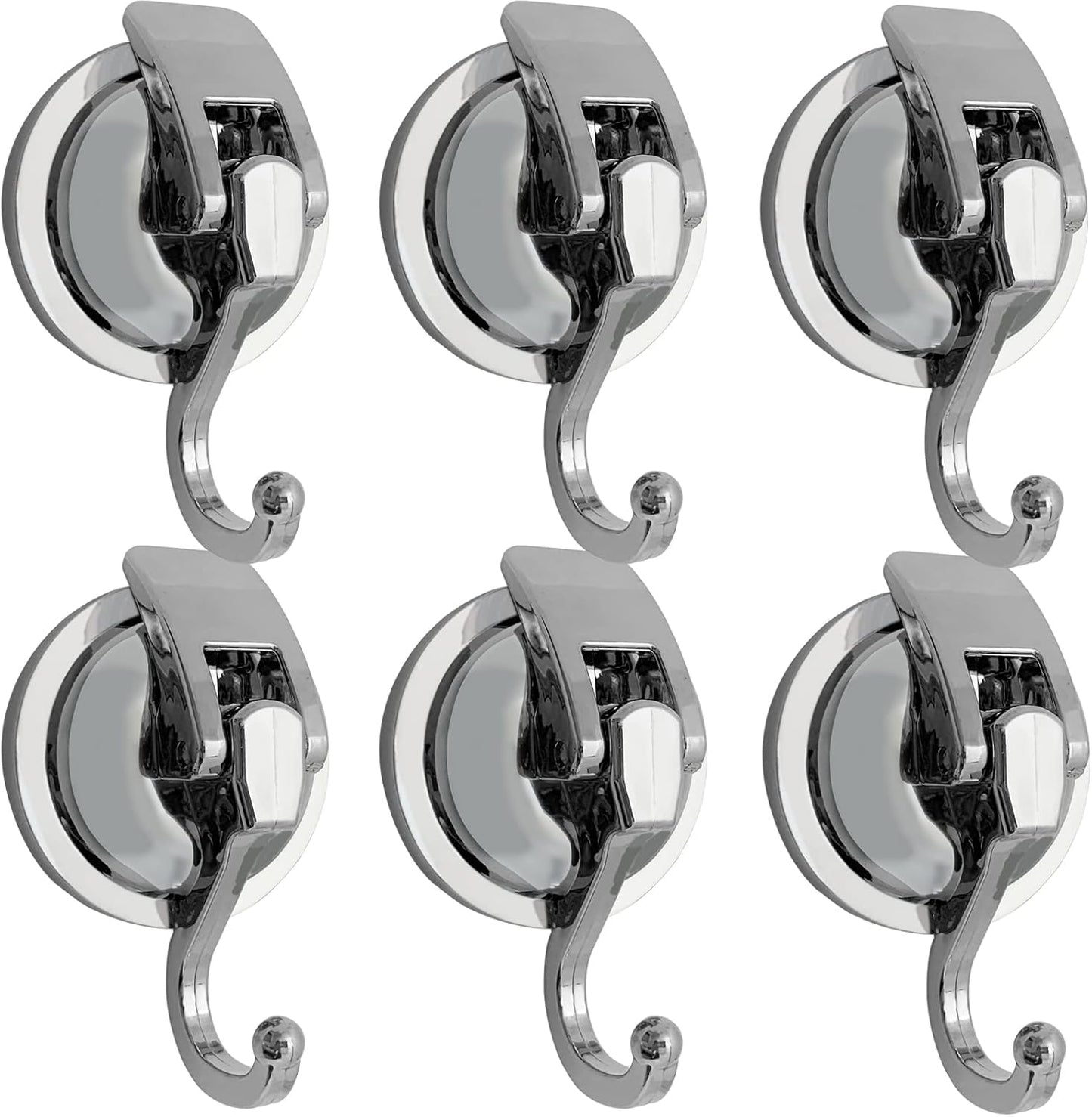 Heavy Duty Suction Cup Hooks for Shower, Bathroom Robe - Vacuum Glass Hooks, Reusable, No Hole Punched, for Garland Decoration (Silver, 6 Pack)