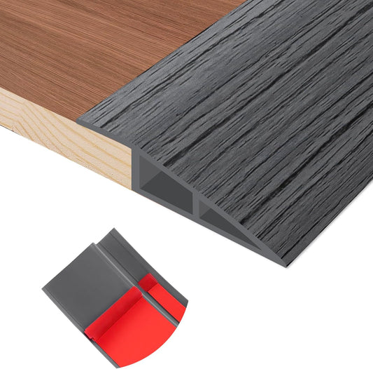 Floor Transition Strip Self Adhesive Vinyl Door Threshold for Doorways Carpet Edging Trim Overlap Edge Reducer for Laminate Floor, Carpet, Tile (Deep Gray Wood Grain, 3/5" to 4/5", 10Ft)