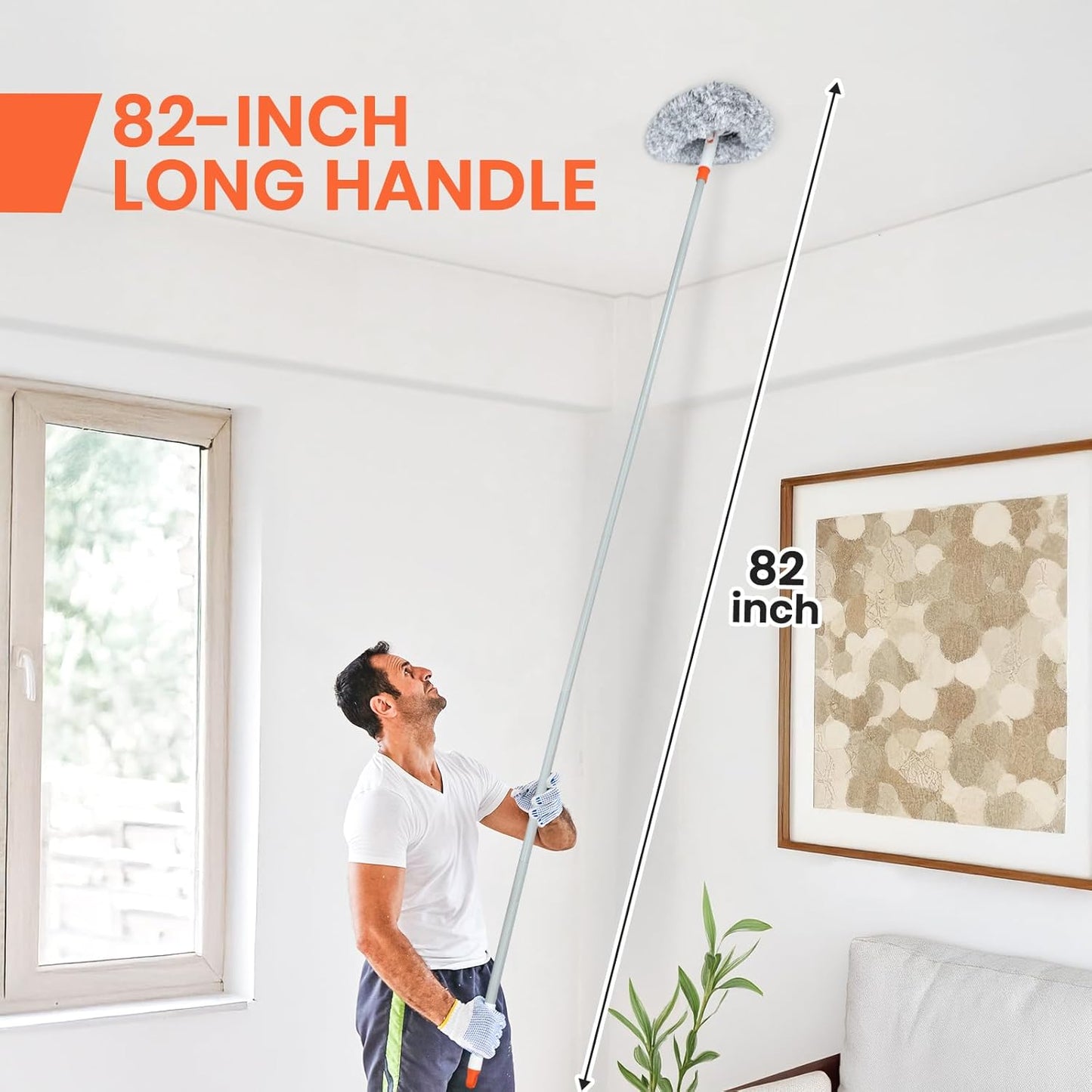 Wall Cleaner Mop with 82" Long Handled Baseboard Cleaner Tool with 3 Replacement Pads Ceiling Duster Tool for Walls Window, Floor, Ceiling, Baseboard