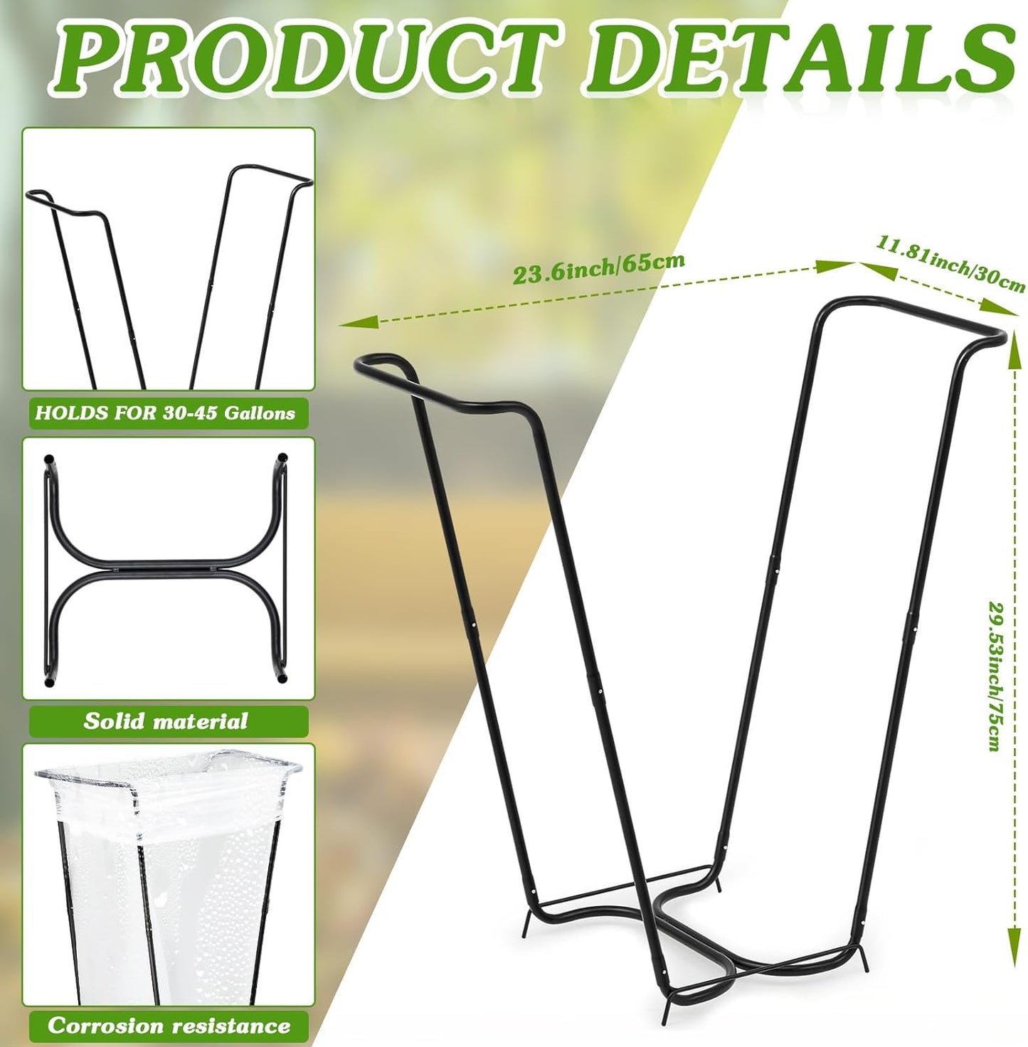 Gisafai 3 Pieces Metal Leaf Bag Holder Stand Portable Trash Bag Holder Frame Outdoor Holds 30-45 Gallons for Garden Garbage Lawn Yard Camping Leaves
