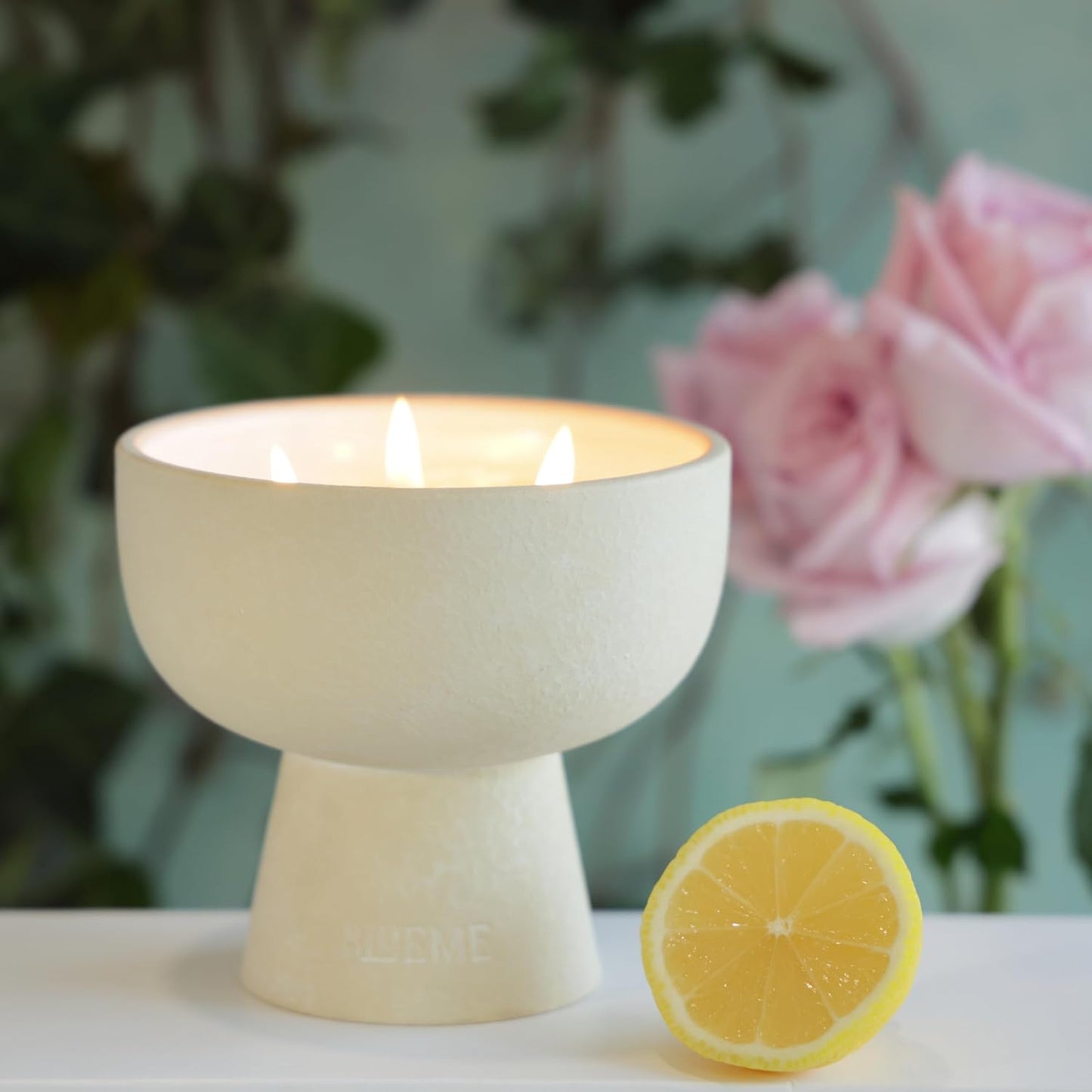 New BLUEME Wellness Candle Wax Refill, Contains Essential Oil, Sustainable, Hand Finished, Hand Poured, Premium, Luxury Ceramic, Natural Cotton Wick (24oz, Ivy & Rose)