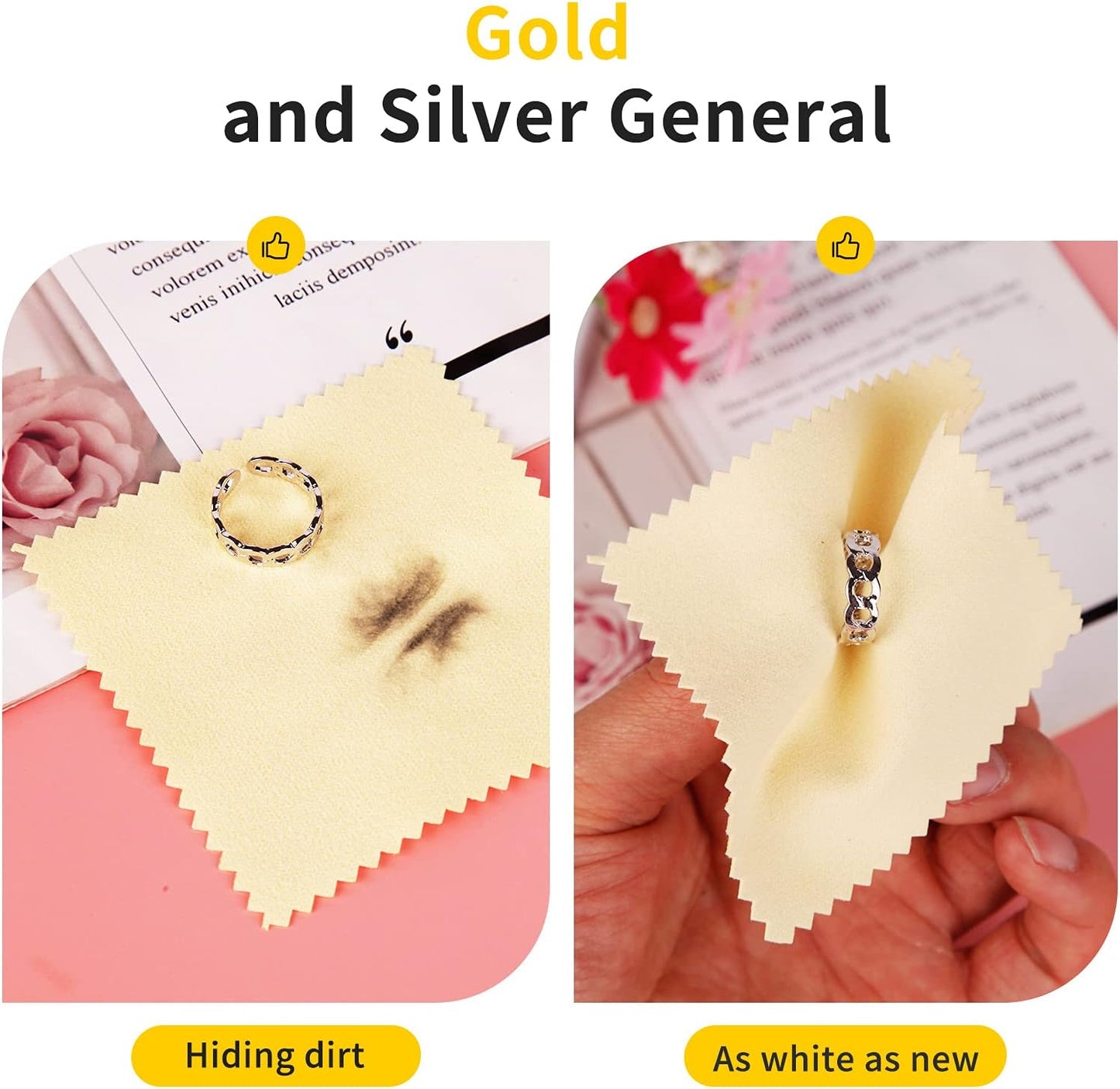 CATIFLIN 100pcs Premium Jewelry Cleaning Cloth, Silver Polishing Cloth Individually Wrapped, for Sterling Silver, Gold, Brass, Silverware, Coin, Ring, Watch and More (Yellow, 3.15" x 3.15")
