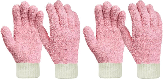 MIG4U Microfiber Dusting Gloves House Cleaning Glove for Blinds, Windows, Shutters, Furniture, and Car, Reusable Lint-Free Pink 2 Pairs S/M