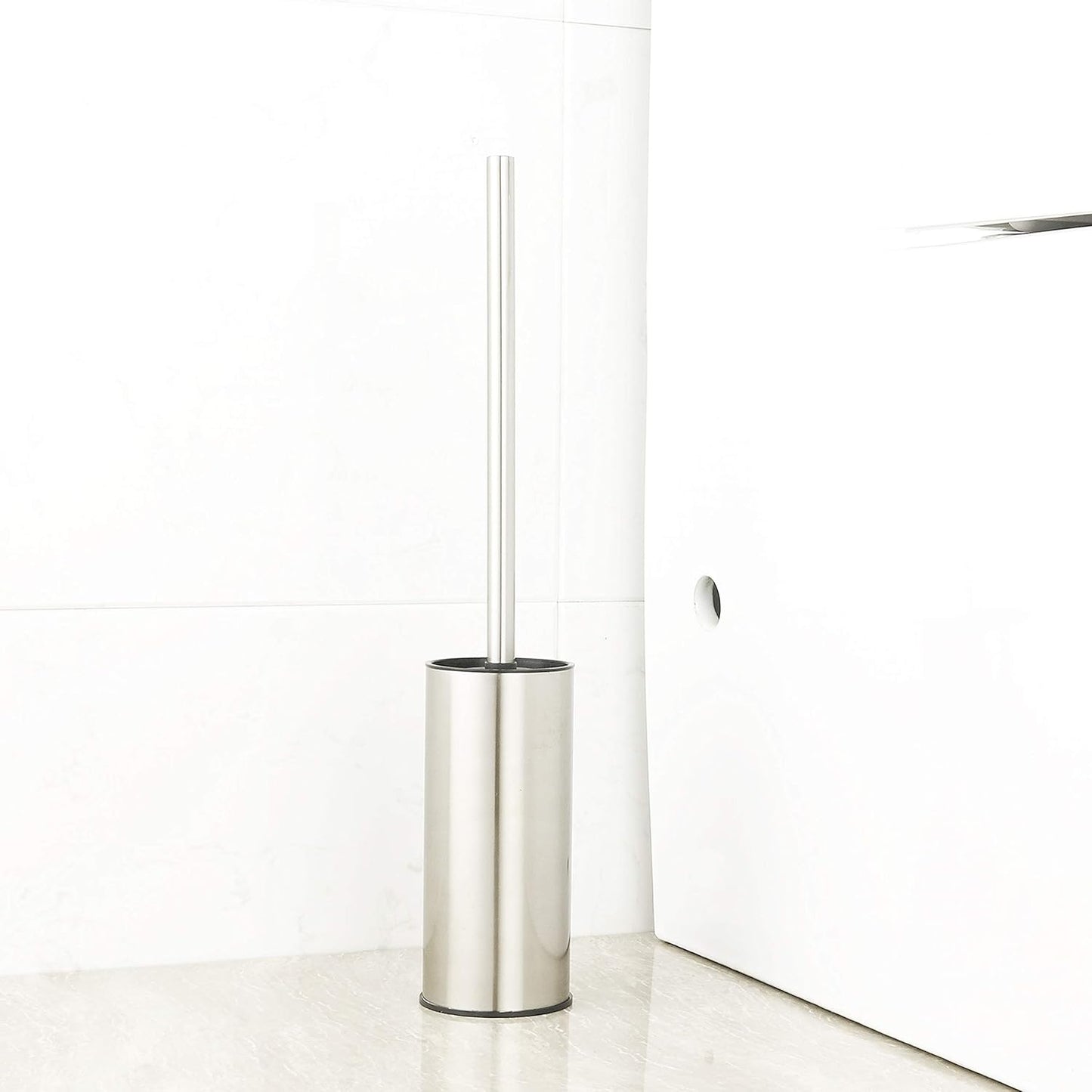 BGL Toilet Brush Holder Brushed Nickel, Stainless Steel 304 Brushed Nickel Round Freestanding Toilet Bowl Brush and Holder for Bathroom