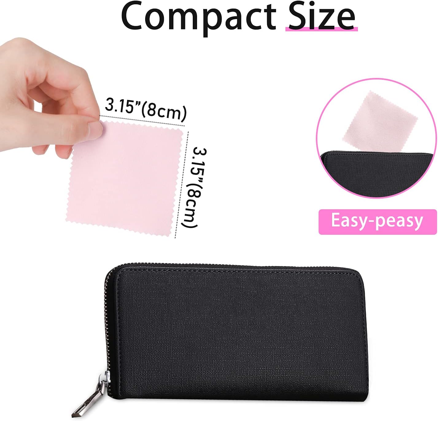 CATIFLIN 100pcs Jewelry Cleaning Cloth, Silver Polishing Cloth Individually Wrapped, Small Jewelry Polishing Cloth for Sterling Silver, Gold, Platinum and More (Pink, 3.15" x 3.15")