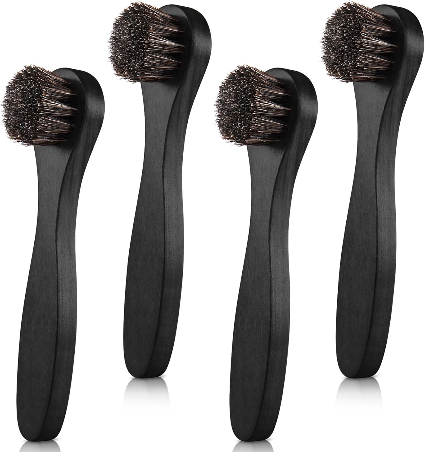 4 Pcs Horsehair Shine Shoes Brush Kit Polish Dauber Applicators Cleaning Leather Shoes Boots Care Brushes Suede Cleaner Brush with Microfiber Shoe Cloth(Black Handle A)