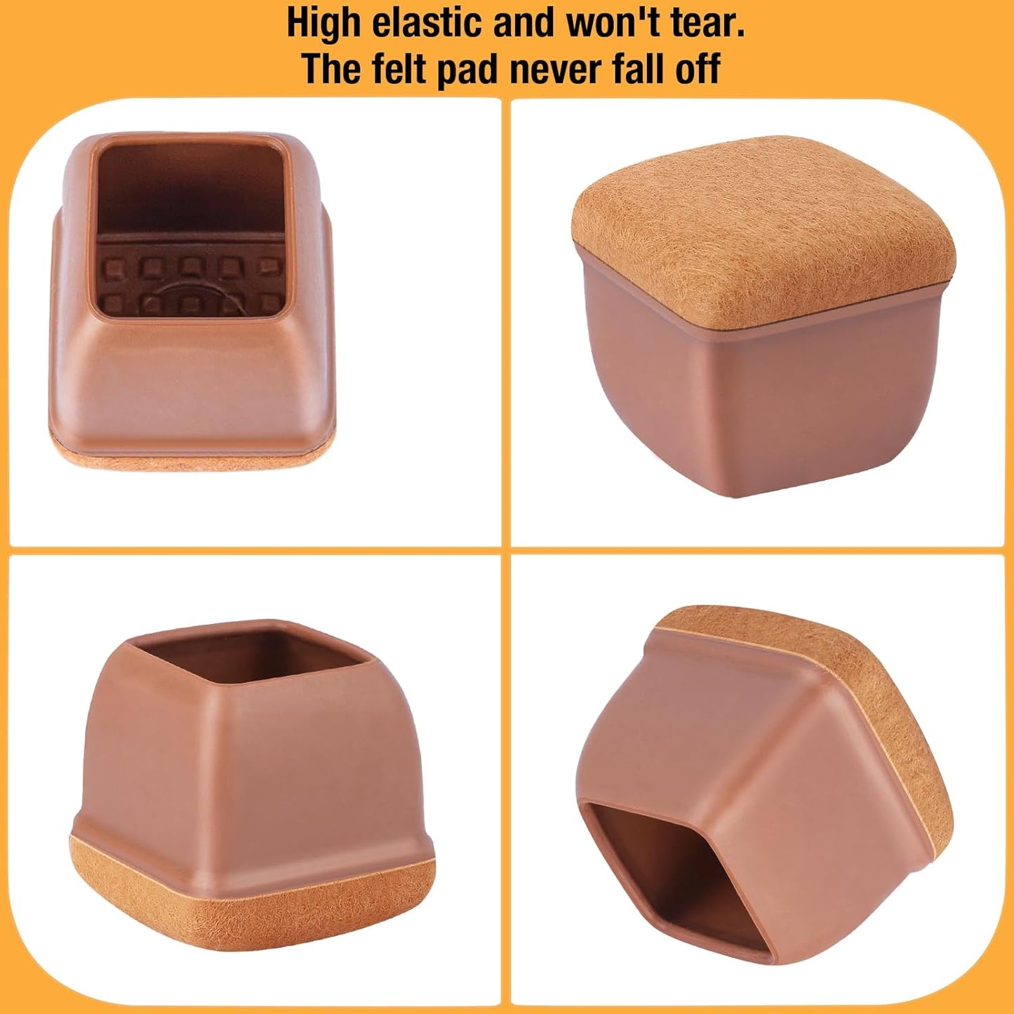 32 Pcs Chair Leg Floor Protectors Square, Silicone Chair Leg Protectors for Hardwood Floors, Chair Leg Caps Covers Protect Wooden Floors from Scratching, Thick, Won't Tear (Fit: 1-1/10" - 1-3/10")