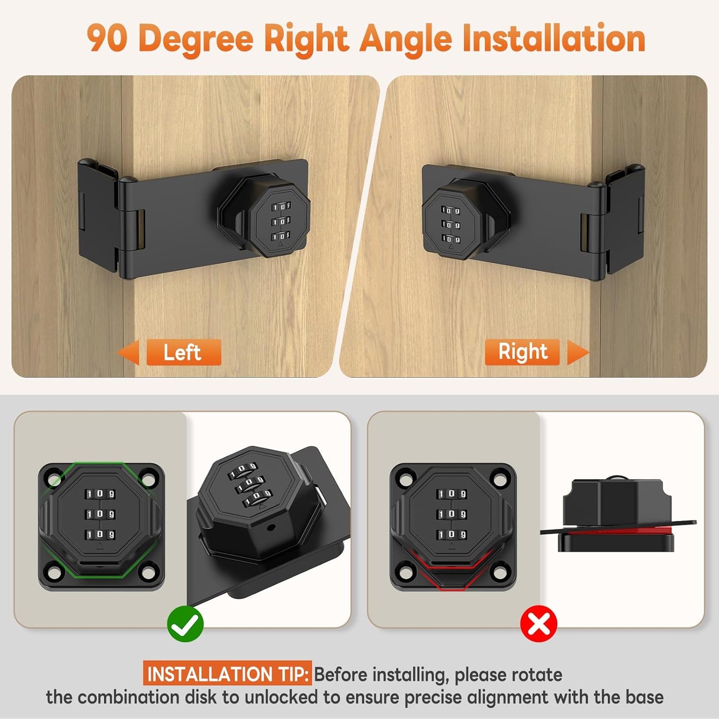 90 Degree 3-Digit Combination Cabinet Lock, Zinc Alloy Keyless Folding Hasp Lock Latch, Password Security Rotary Door Latch for Office File Cabinet, Drawer, Locker, Cupboard (2, Black)