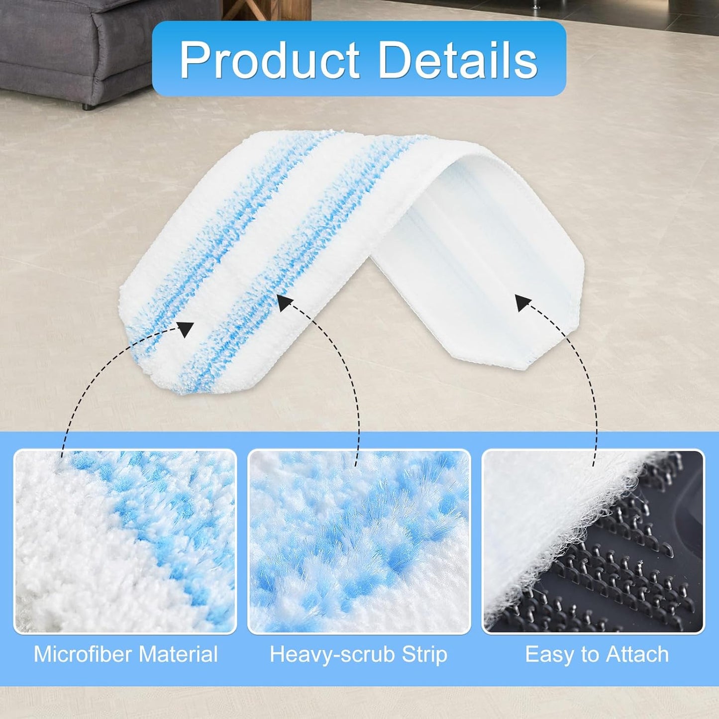 6 Pack Microfiber Replacement Mop Pads for O-Cedar H2prO Flat Mop System, Washable and Reusable Mop Pad Refills for O Cedar H2pro Flat Mop, Flat Mop Replace Heads for Wet Dry Floor Deep Clean