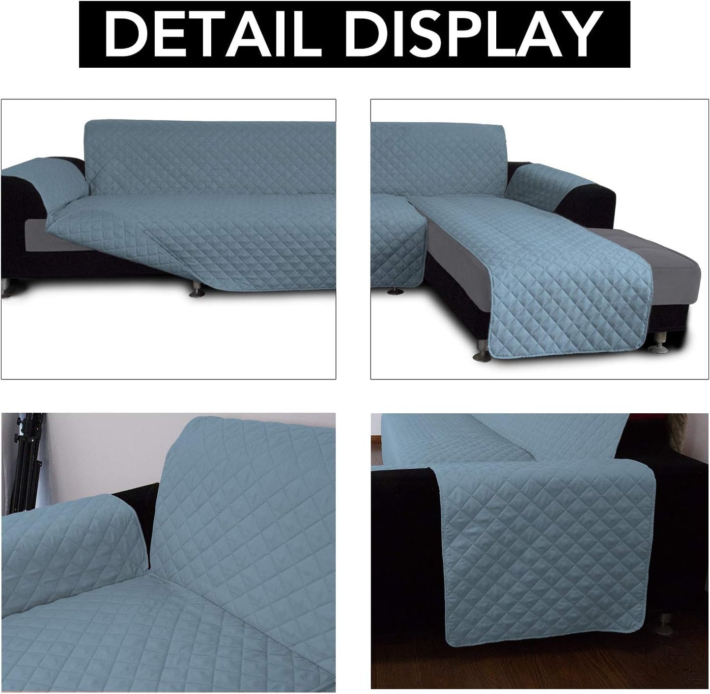 Easy-Going L Shape Sofa Slipcover - Sectional Couch Cover, Chaise Lounge Cover, Reversible, Pets & Kids Friendly (Small, Light Blue/Light Blue)