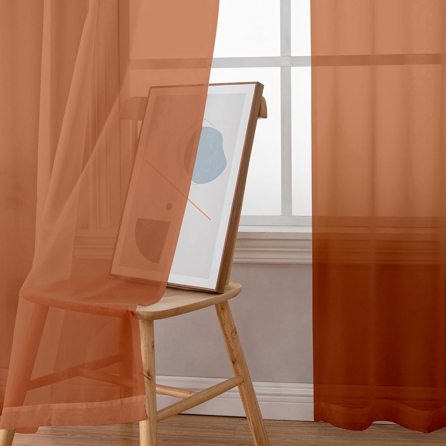 Chyhomenyc Orange Sheer Curtains 96 inches Long 2 Panels, Light Filtering Soft Airy Solid Elegant Voile Window Treatment Drapes for Bedroom Living Room Wedding Party Decor, 42 Wx96 L, 8FT L