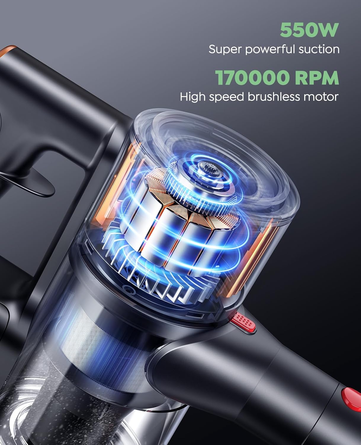 Cordless Vacuum Cleaner, 45Kpa 550W 60Mins Vacuum Cleaners for Home, Stick Vacuum Cordless Rechargeable, Wall Mount Charging, Self-Standing, Household Vacuum for Pet Hair/Carpet/Hardwood Floor(X9)