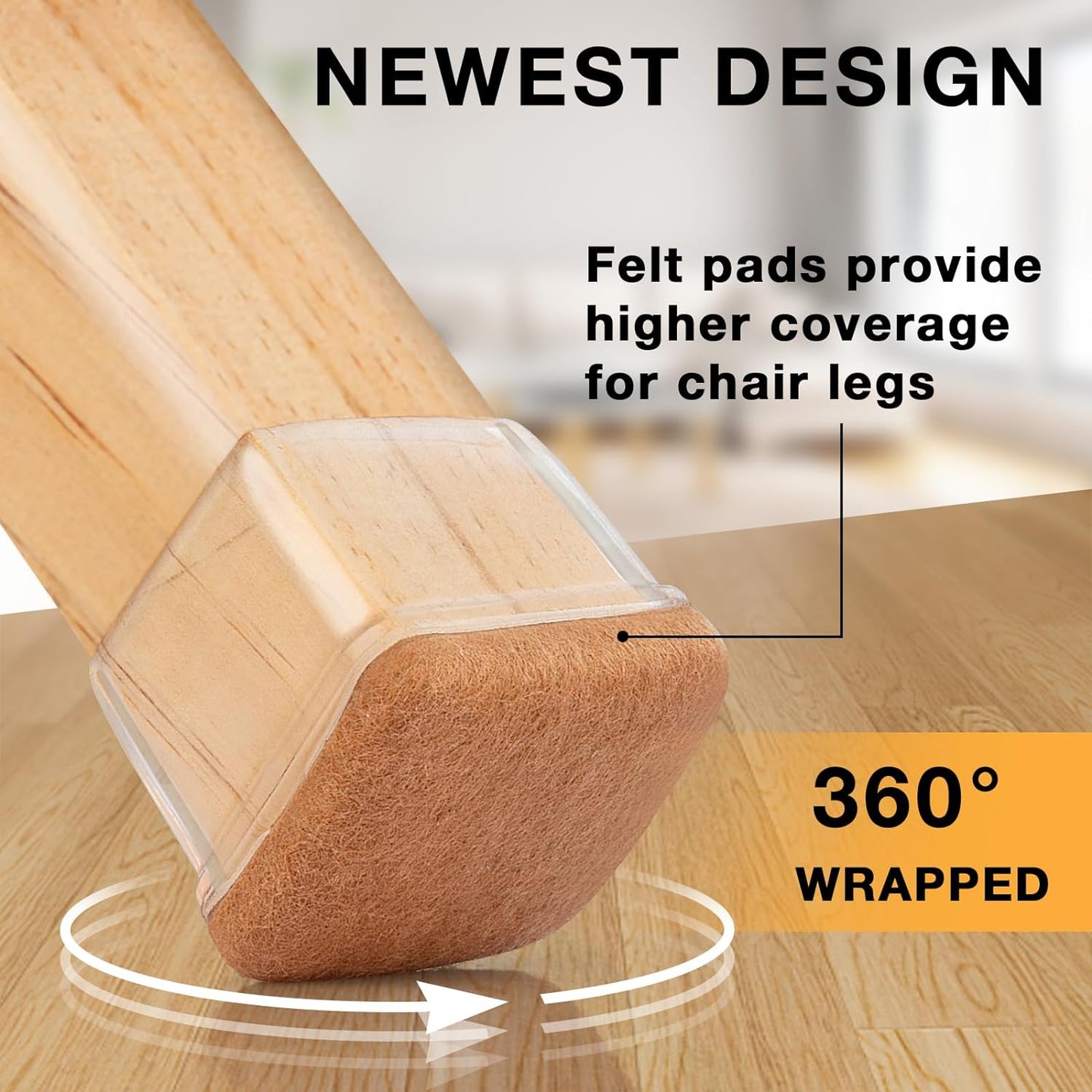 16 Pcs Chair Leg Floor Protectors Square, Silicone Chair Leg Protectors for Hardwood Floors, Chair Leg Caps Covers Protect Wooden Floors from Scratching, Thick, Won't Tear (Fit: 1-1/10" - 1-3/10")