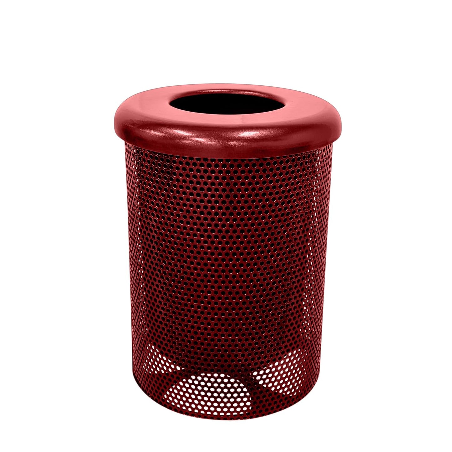 COATEDOUTDOORFURNITURE RFT-P-TXTBUR Heavy Duty Round Trash Receptacle with Flat Top, Liner Included, 32 Gallon, Textured Burgundy, Made in America