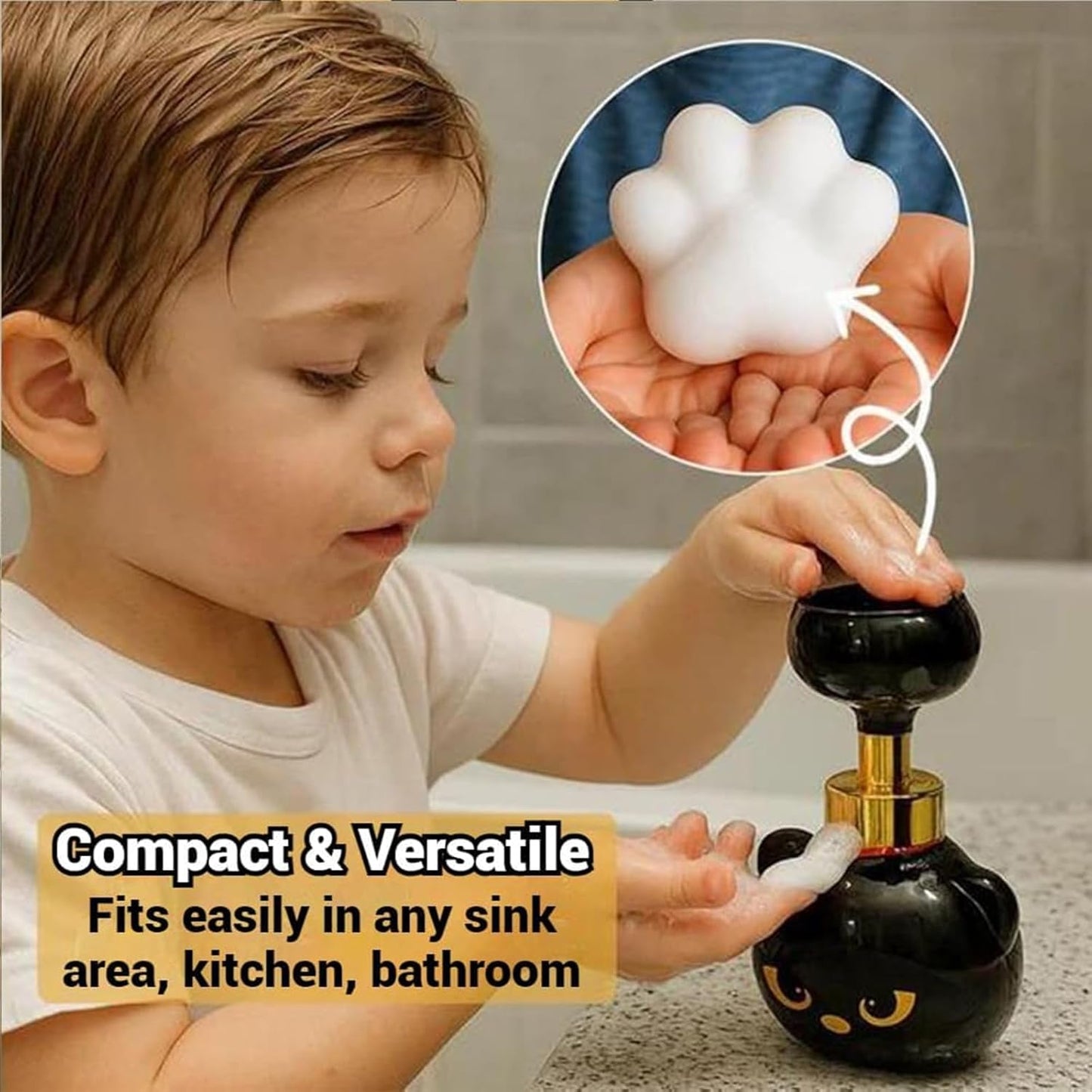 Cute Cat Paw Foam Soap Dispenser, Foaming Hand Dispensers - Pawprint Creates Shaped Bubbles, Black Pump Bottle for Soap, Refillable Empty Foam Liquid Container for Bathroom Kitchen (1)