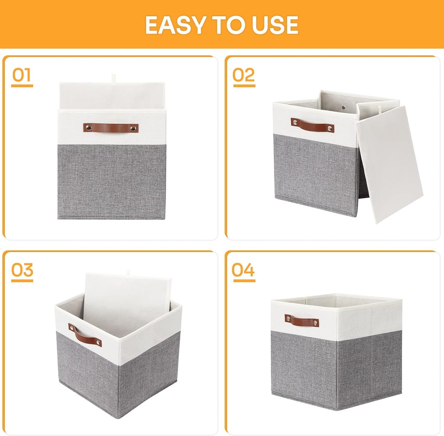 DULLEMELO Storage Cubes 12 inch, Collapsible Sturdy Cube Storage Bins With Handles for Organizing,Fabric Storage Baskets for Shelves Nursery Closet Home Organization and Storage (White&Grey-4 Pack)