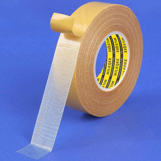 Double Sided Tape Heavy Duty, 0.79" x 33FT(10m), Universal High Tack Strong Wall Adhesive with Fiberglass Mesh, Super Sticky Resistente Clear Tape, Easy Use Mounting Tape School Supplies