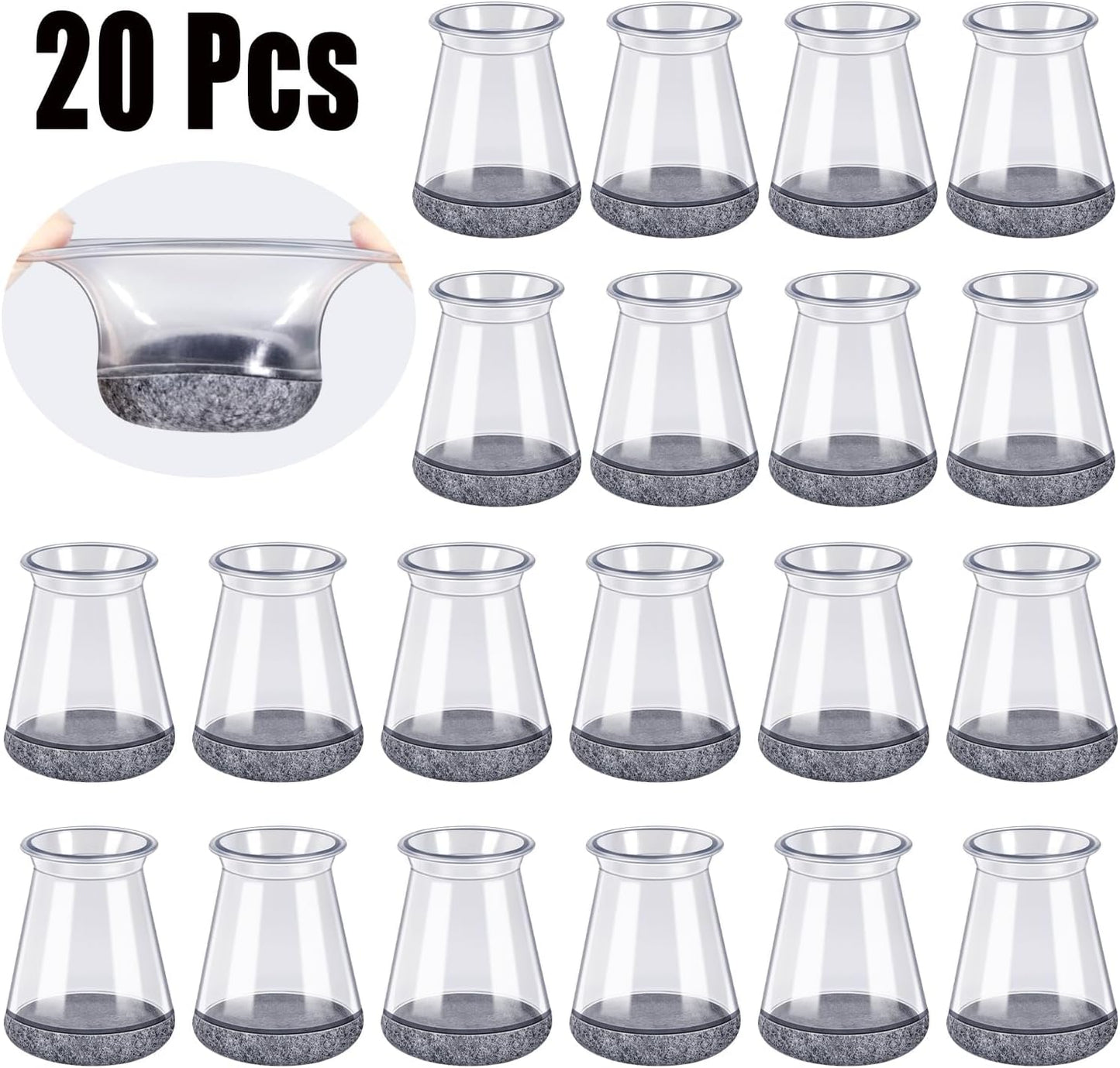BUMACO Chair Leg Floor Protectors Chair Leg Protectors for Hardwood Floors Silicone Pads Covers to Protect Floors Clear-20 Pcs Universal XS (8/16"-15/16")
