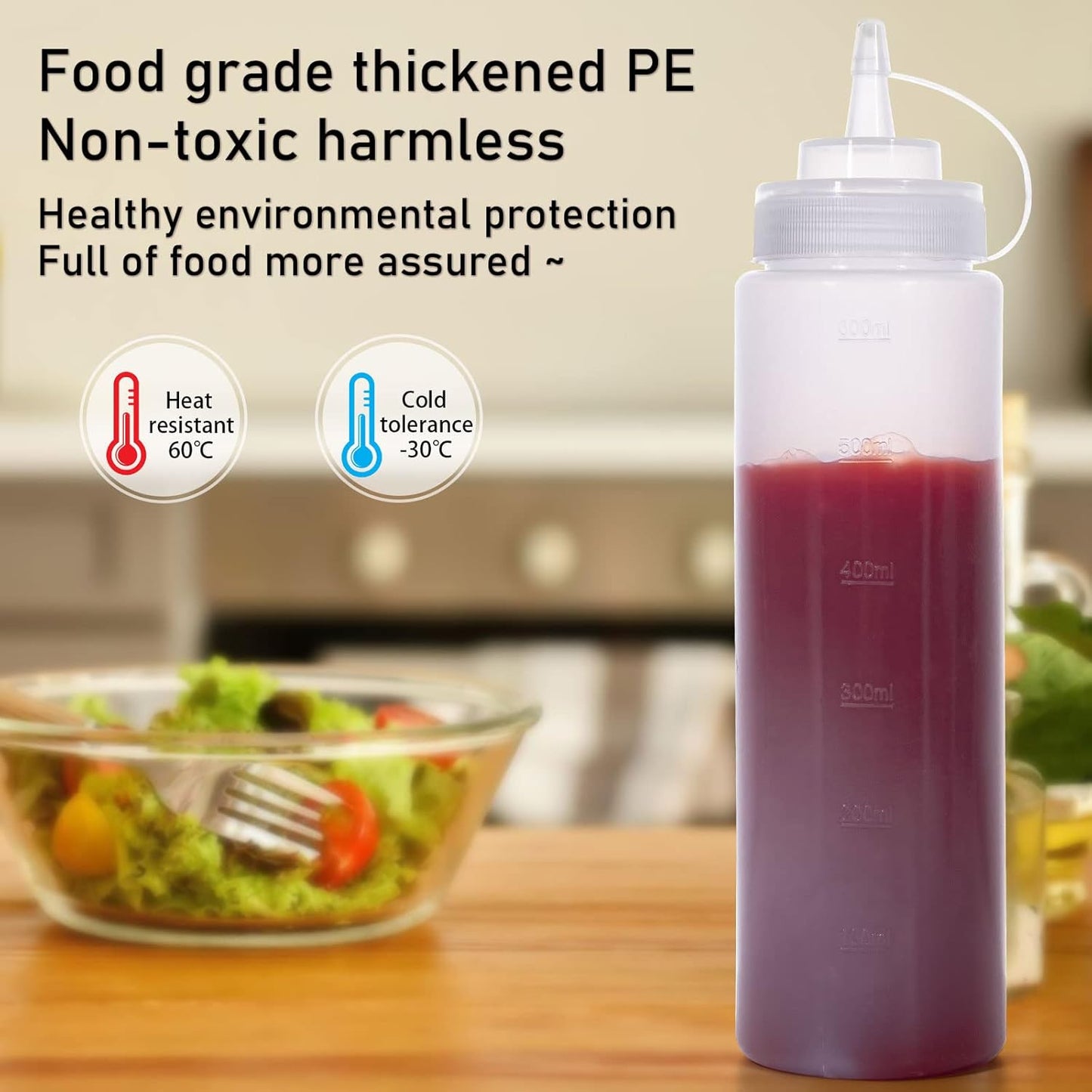 Condiment Squeeze Bottles Ketchup Dispenser 2PCS 24 oz Plastic Sauce Squirt Bottle with Cap Lids, Pancake Squirt Bottles for Sauces Liquids Mustard BBQ Dressing Pancake Art