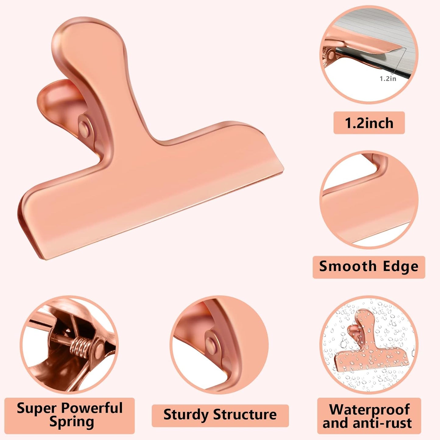 FINDMAG 8 Pack Chip Clips Food Bag Clips Heavy Duty Food Bag Clamp, 3 Inch Wide Stainless Steel Chip Metal Hinge File Clamps