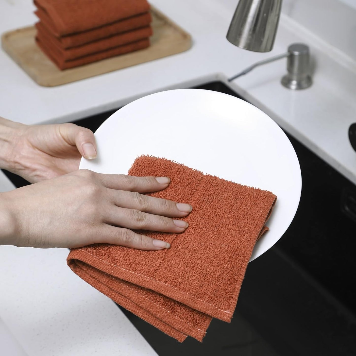 Glynniss Kitchen Dish Cloths Highly Absorbent Dish Rags 100% Cotton Wash Cloths for Washing Dishes (Rust, 24)
