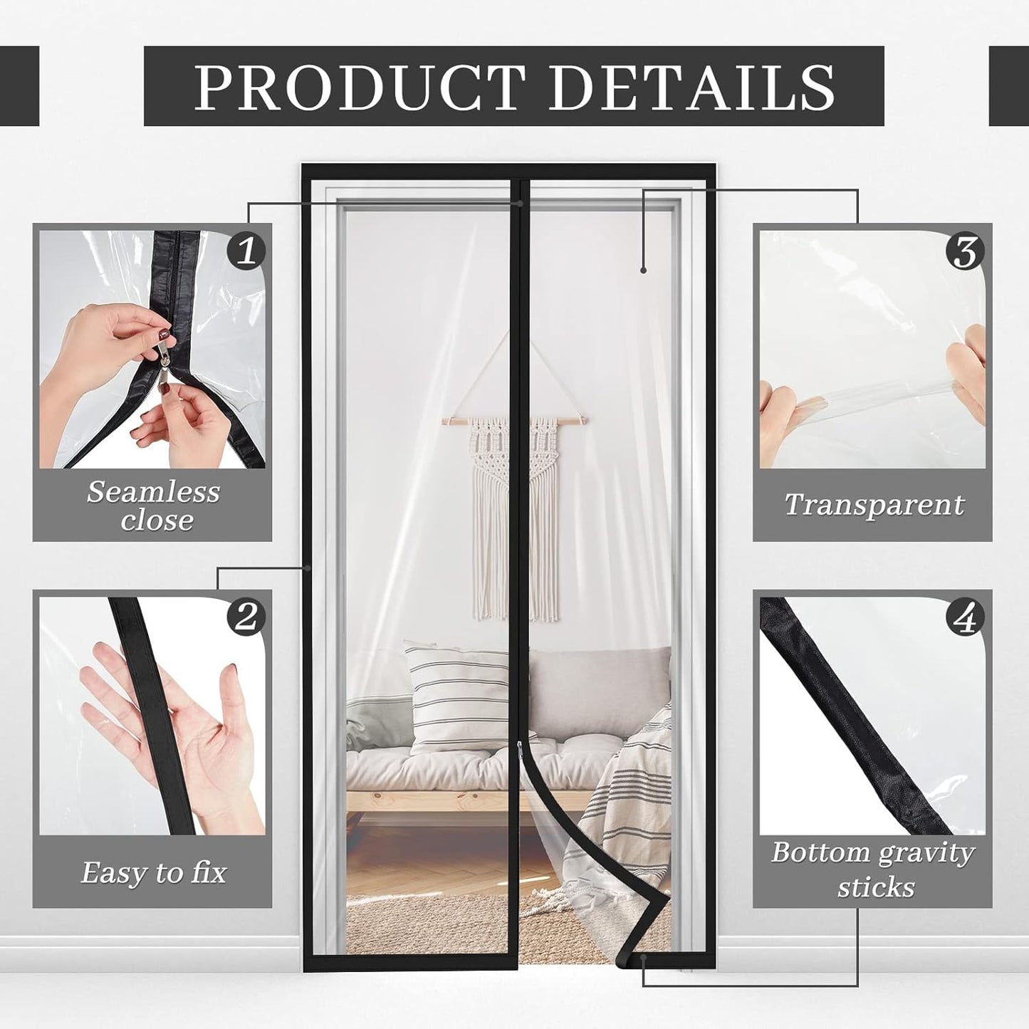 Amylove Zipper 48 x 87 Inch Dust Barrier Door Kit Construction Door Barrier 4 x 7.25 ft Reusable Plastic Curtain Cover Containment Standard Doorway Temporary Wall Screen Sheeting for Bathroom Hallway