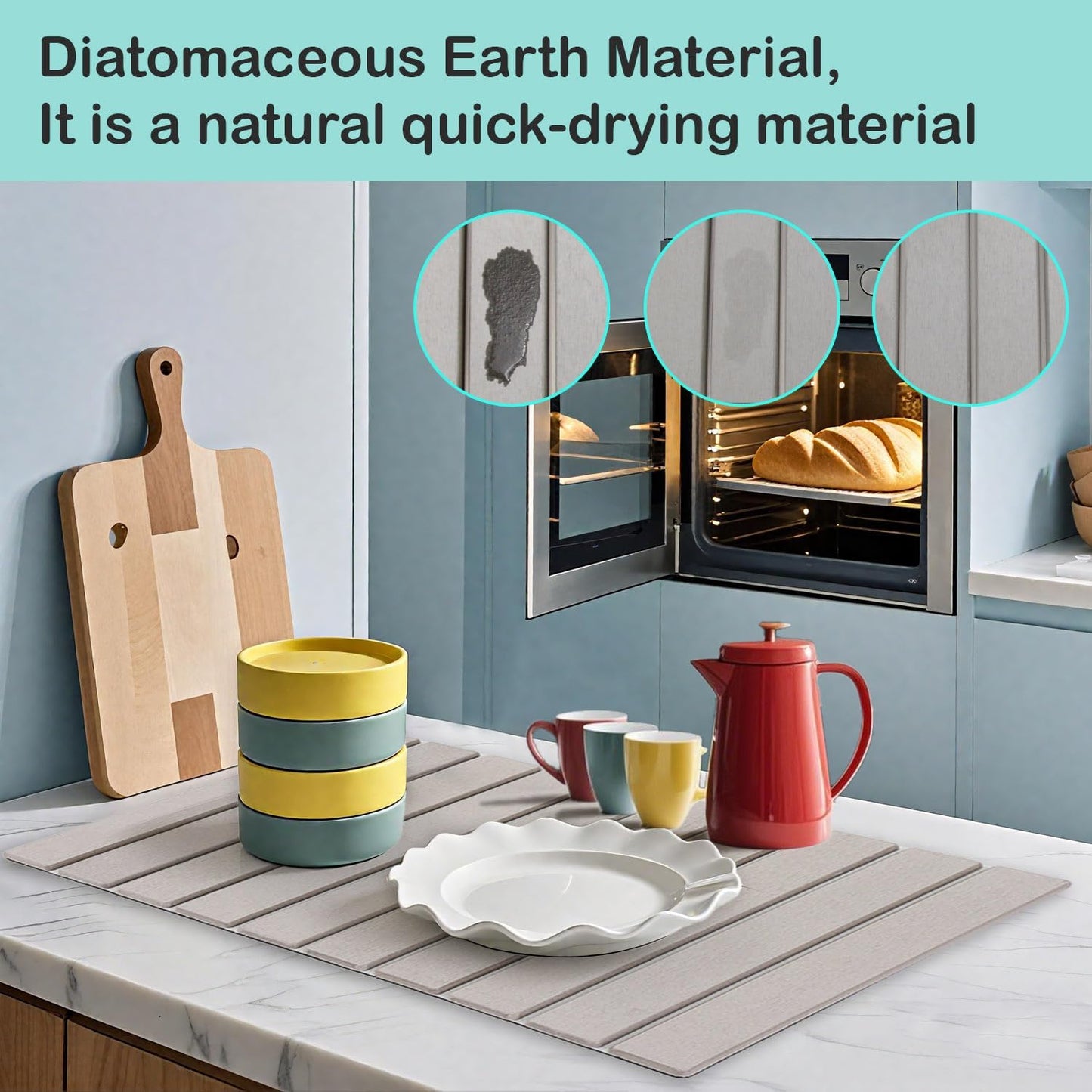 Foldable Stone Dish Drying Mat Fast Dry and Quickly Absorbed Collapsible Drying Mat, Protection Kitchen Counter，Kitchen Dishes Bottles Cups Match Any Countertop 23" x 16"