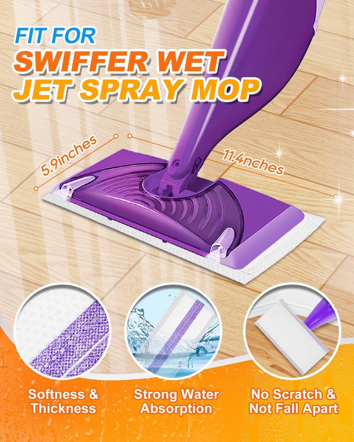 Spray Mop Pad Refill Compatible with Swiffer WetJet Mop, Disposable Multi Surface Floor Mop Pads, Thickness & Absorbent, 10 Count Basic +10 Count Super Water Absorbent