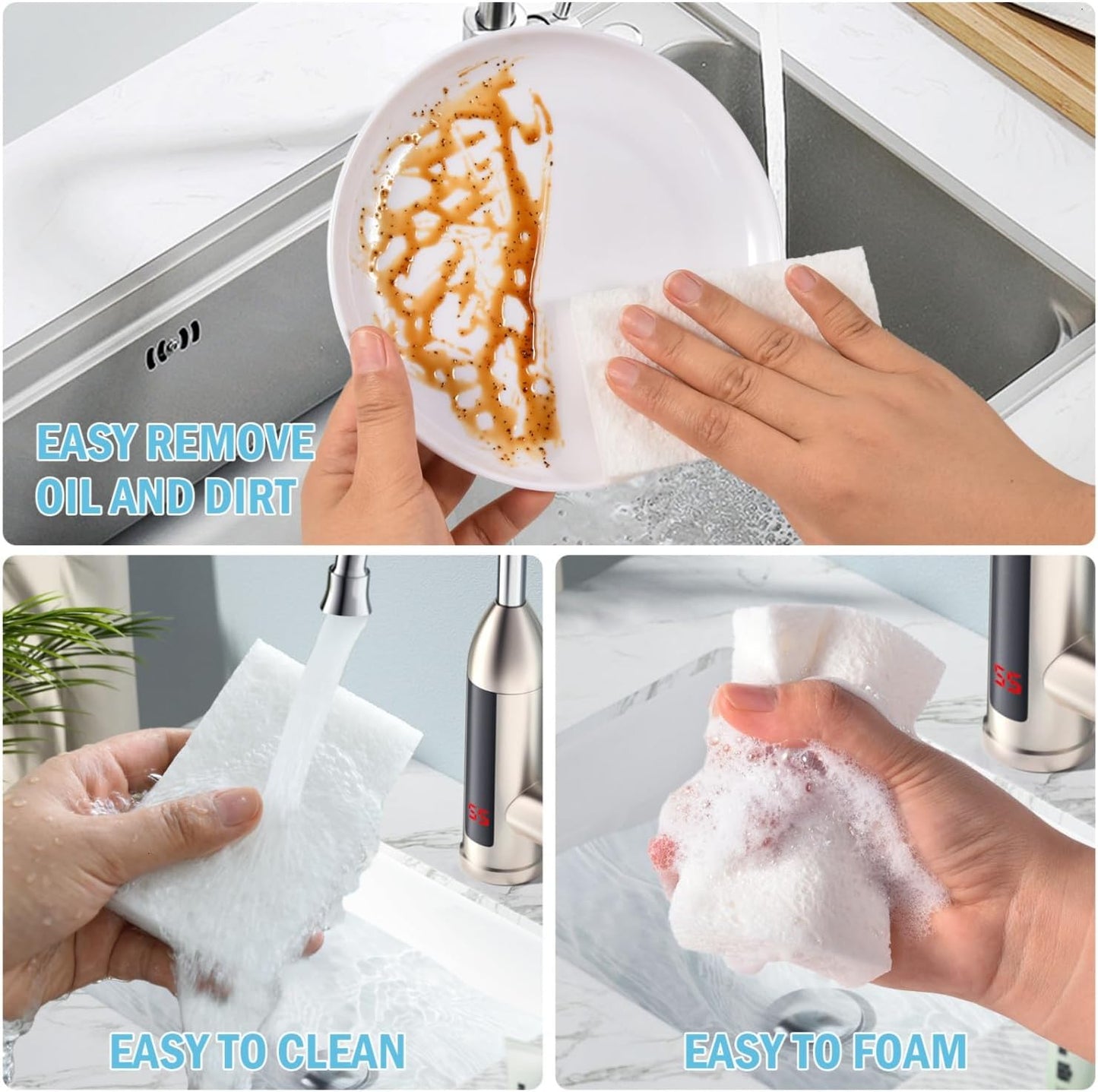 YoleShy 48 Pack White Sponges Kitchen Natural Compressed Cellulose Sponges for Dishes Bulk Non Scratch for Household Cookware Bathroom Cars Soft Super Absorbent Reusable