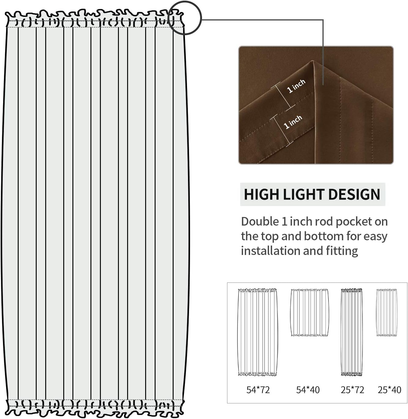 DWCN French Door Curtains – Rod Pocket Thermal Blackout Curtain for Doors with Glass Window, Kitchen and Patio Doors for Privacy, 23 X 72 Inches Long, 1 Curtain Panel with Tieback, Brown