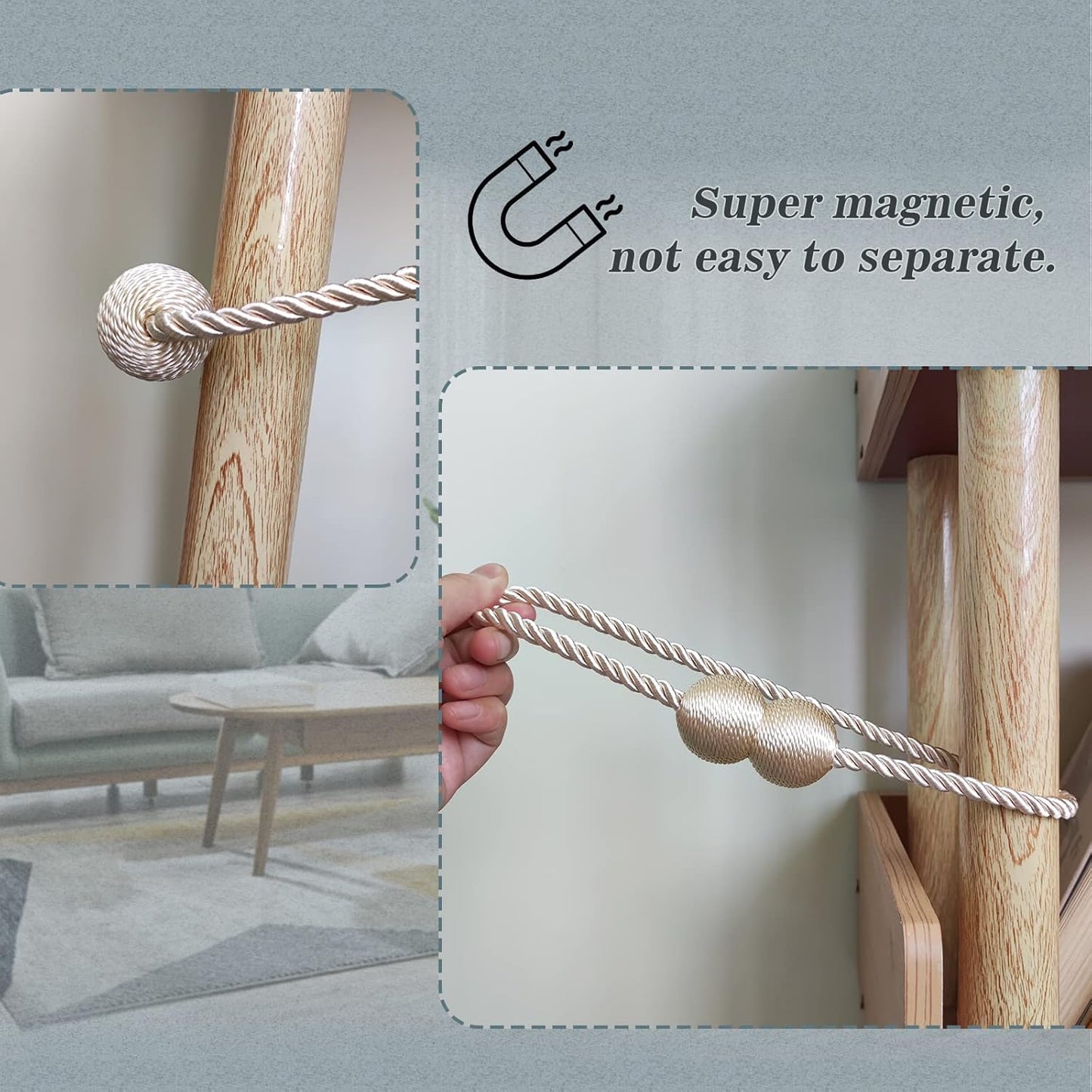 Hion Magnetic Curtain Tiebacks Beige 4 Pack, Curtain Tiebacks Buckles Holdbacks Holders Hooks Clip for Home Bedroom Office Decorative Thick or Thin Curtain