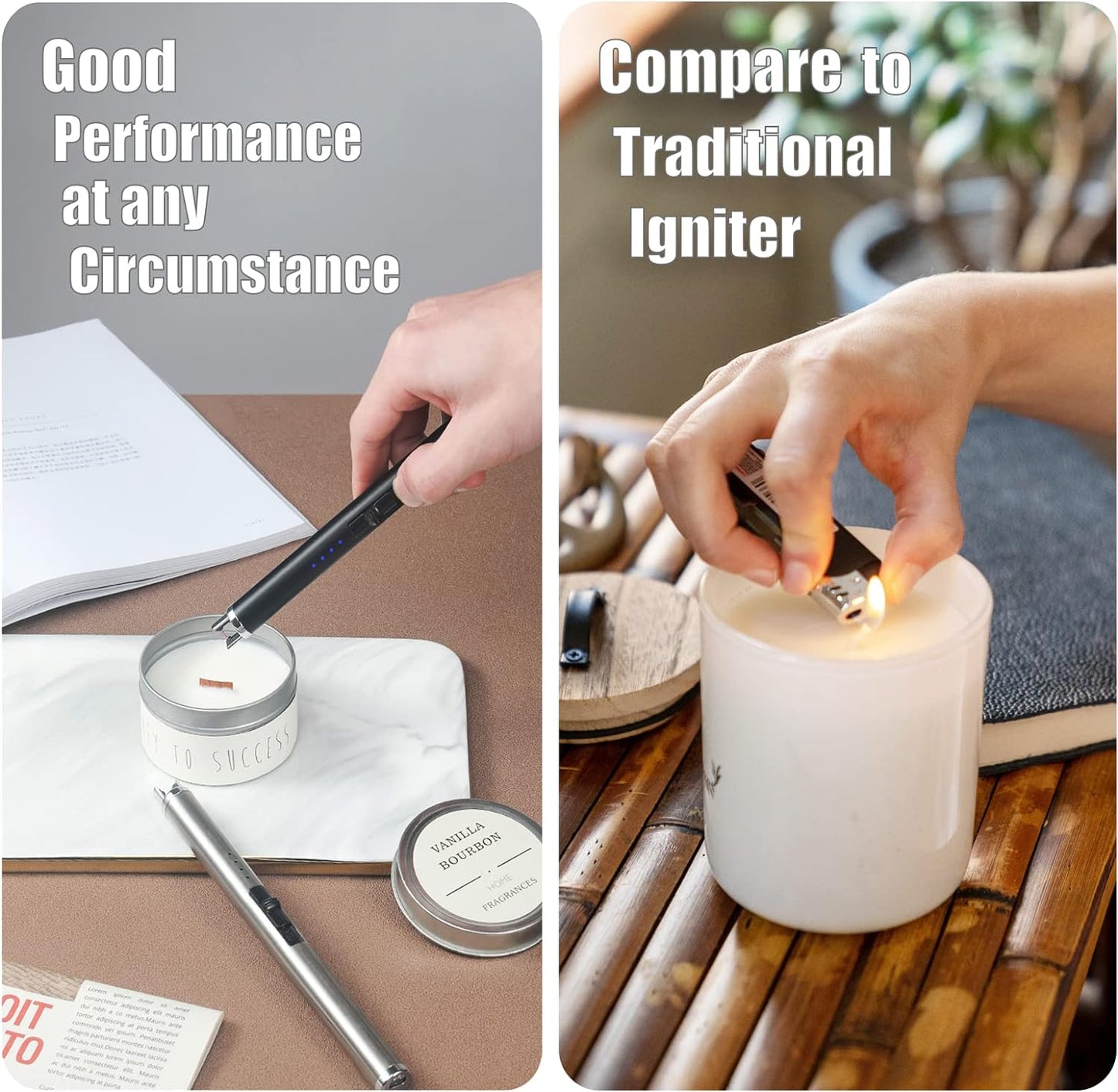 Exquisite Candle Accessories Tool Pack Bag, Rechargeable Electric Lighter， Wick Trimmer, Dipper, Snuffer and Tray Holder Elegant Kit Gift for Candle Lovers in Dating, Valentines Decor. ( Matte Black )