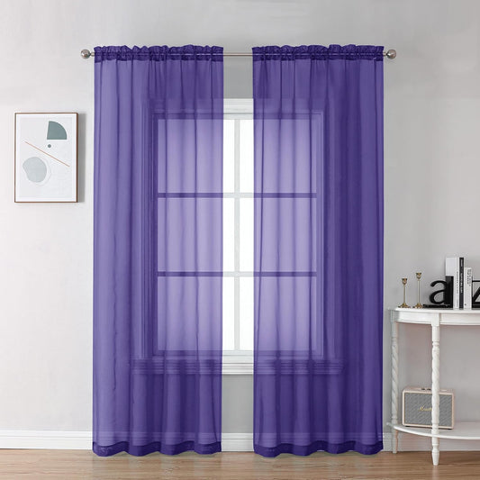 Chyhomenyc Purple Sheer Curtains 78 Inches Long 2 Panels Set for Living Room, Light Filtering Voile Lightweight Bedroom Curtains, Rod Pocket Solid Window Treatment Drapes, Each 42W x 78L